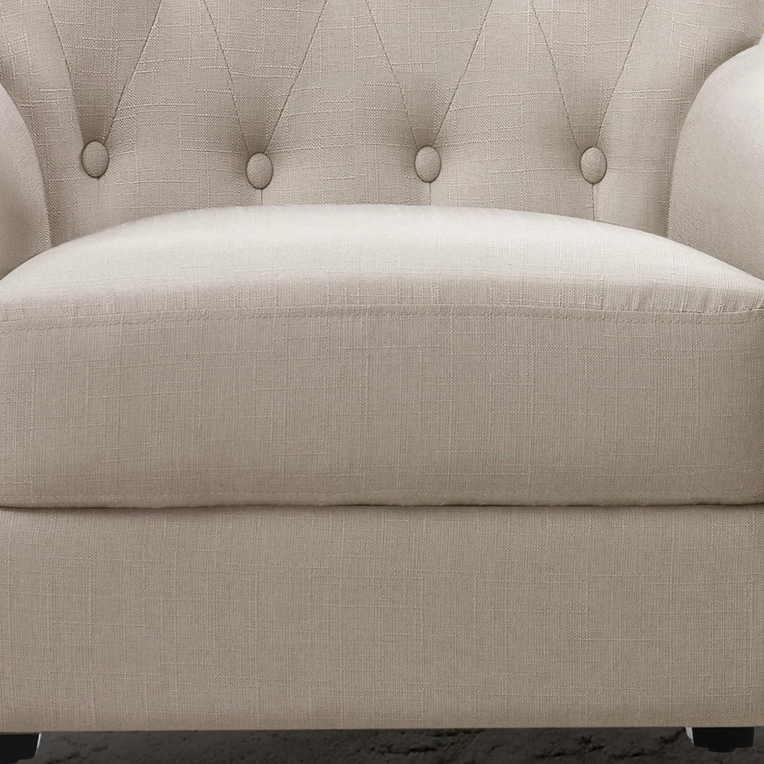 Beige Tufted Fabric Upholstered Accent Chair with Wood Legs