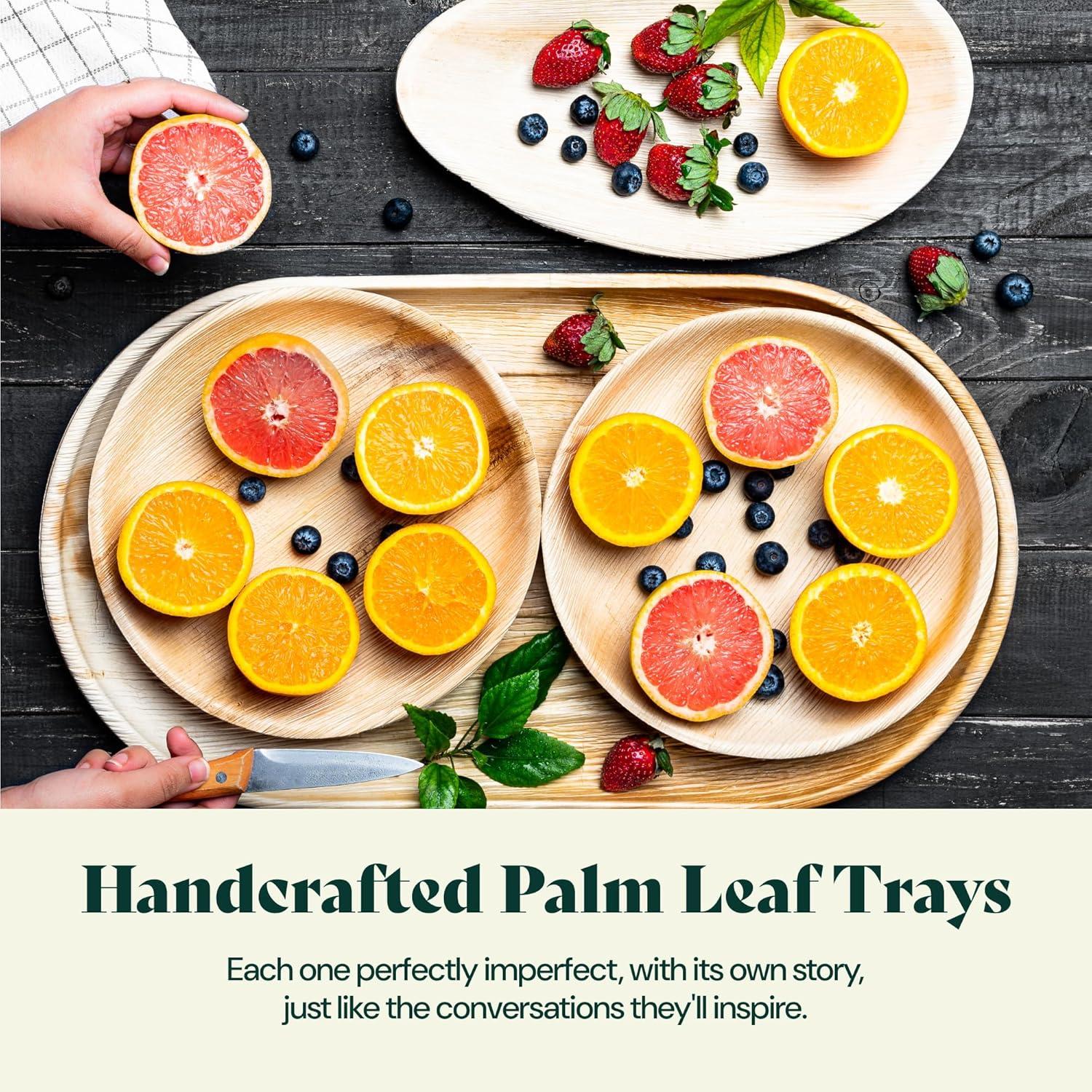 Chic Leaf Disposable Palm Leaf Trays, 17" x 12", 10 Pack, Compostable, Eco-Friendly Platters Charcuterie Board