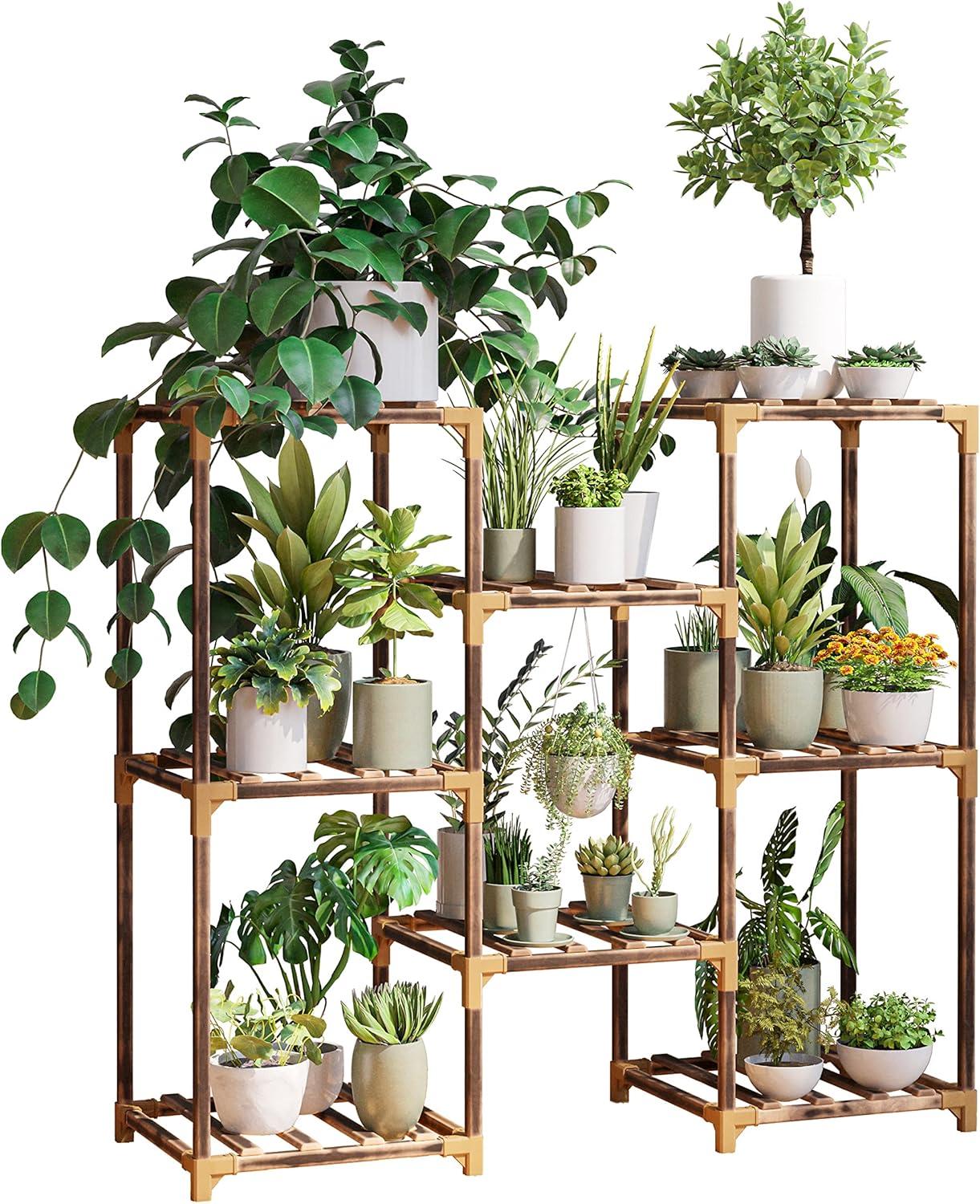 Eucalyptus Wood Adjustable Indoor Outdoor Plant Stand