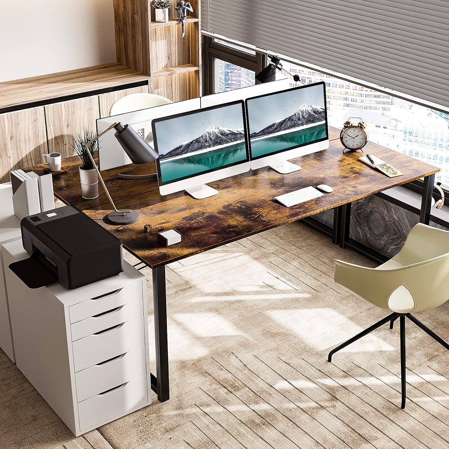 Vintage Engineered Wood Computer Desk with Steel Legs