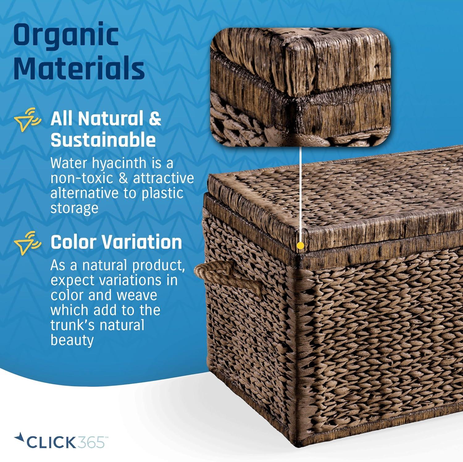 ClickDecor Farmhouse Wicker Trunk Rustic: Metal Frame, Hinged Lid, No Assembly, 66lb Capacity