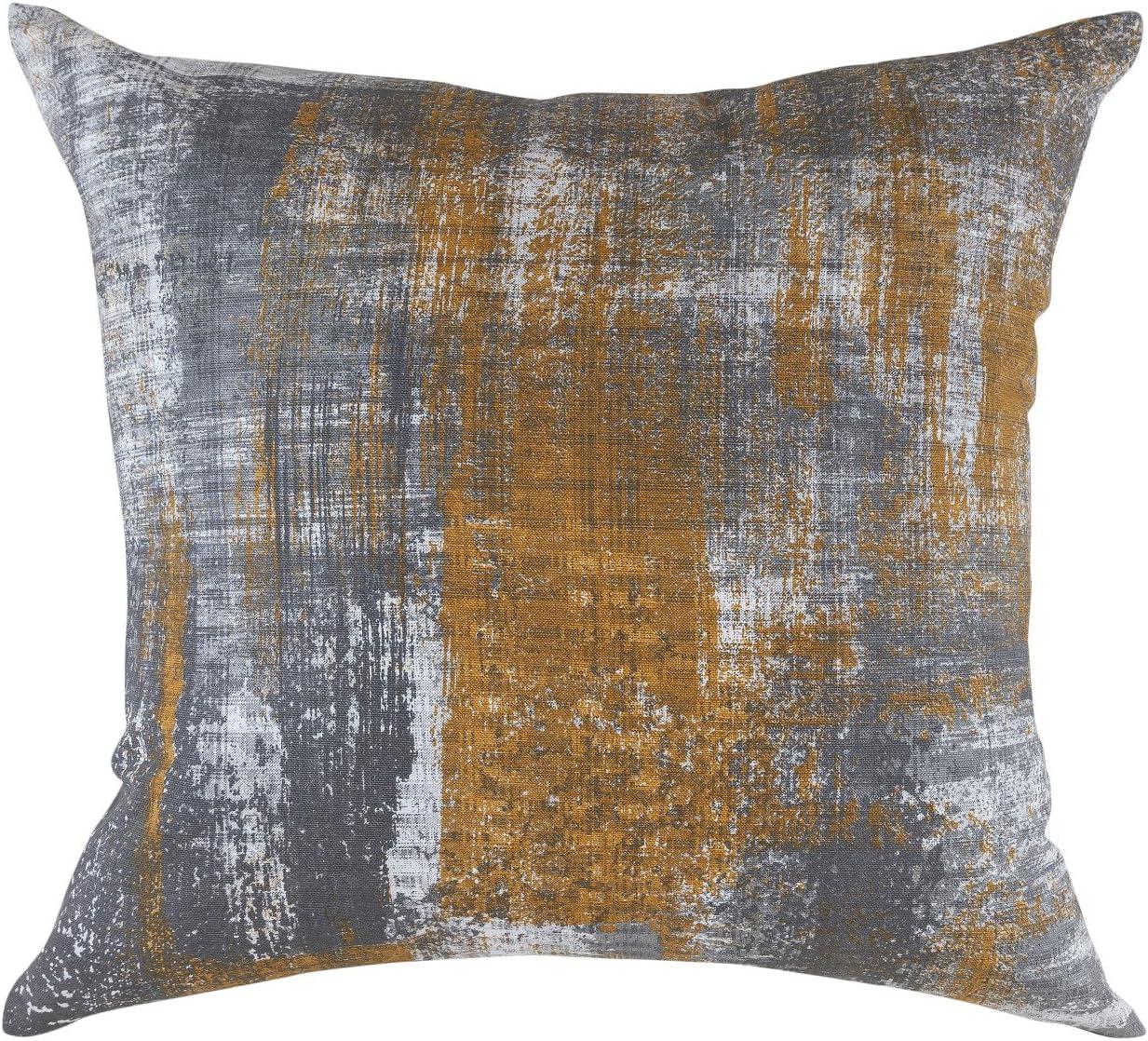 TreeWool (Pack of 2) Brush Art Accent Decorative Square Cotton Throw Pillow Covers (16 x 16 inches, Mustard)