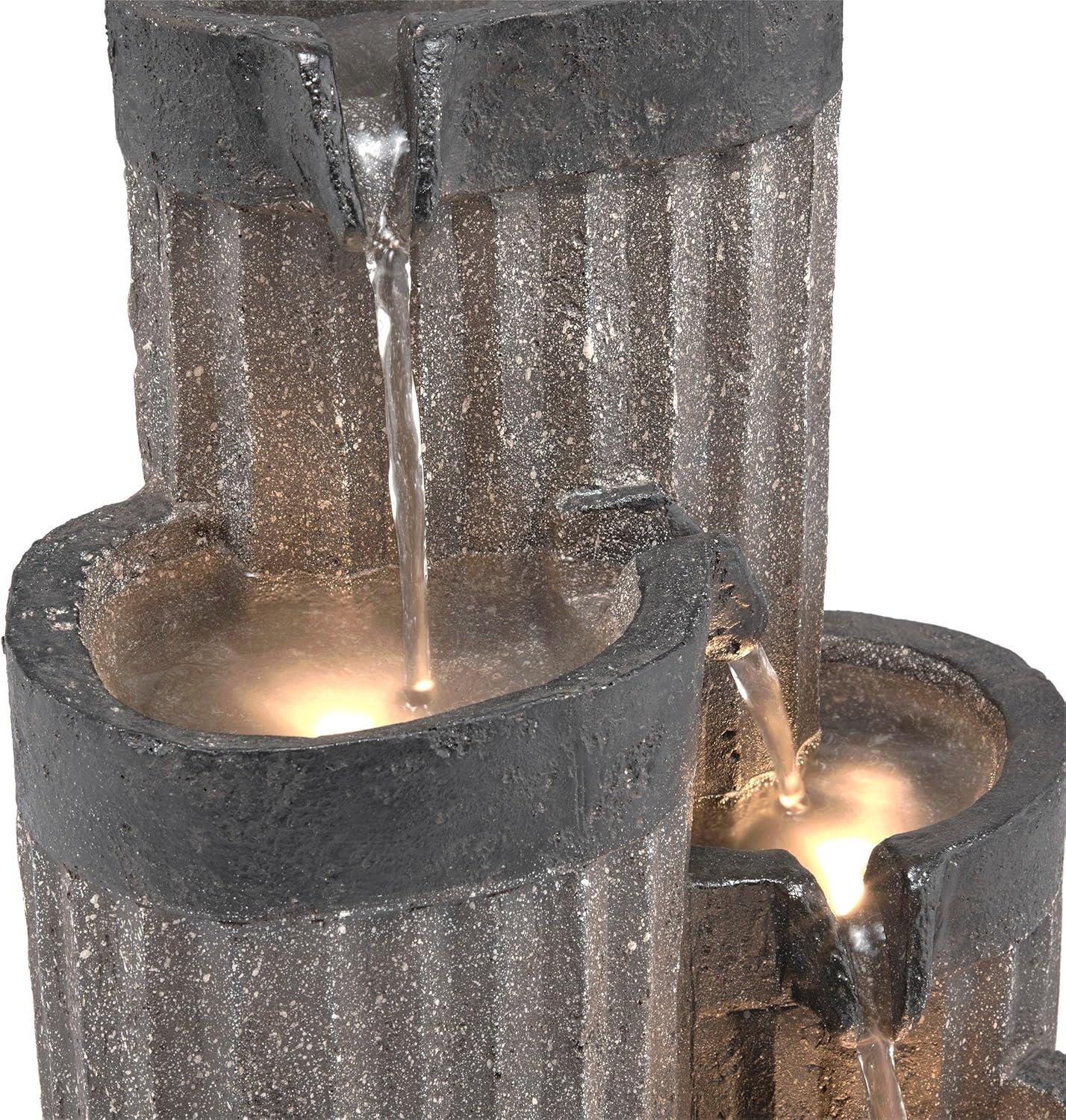 Alpine Corporation 14" Tall Cascading Tabletop Fountain Decoration with LED Lights, Gray