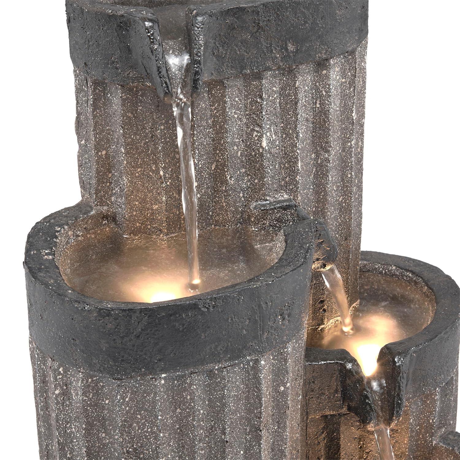 14" Resin Cascading Pillar Tabletop Fountain with LED Lights Gray - Alpine Corporation: Durable, Weatherproof Design, No Assembly Required