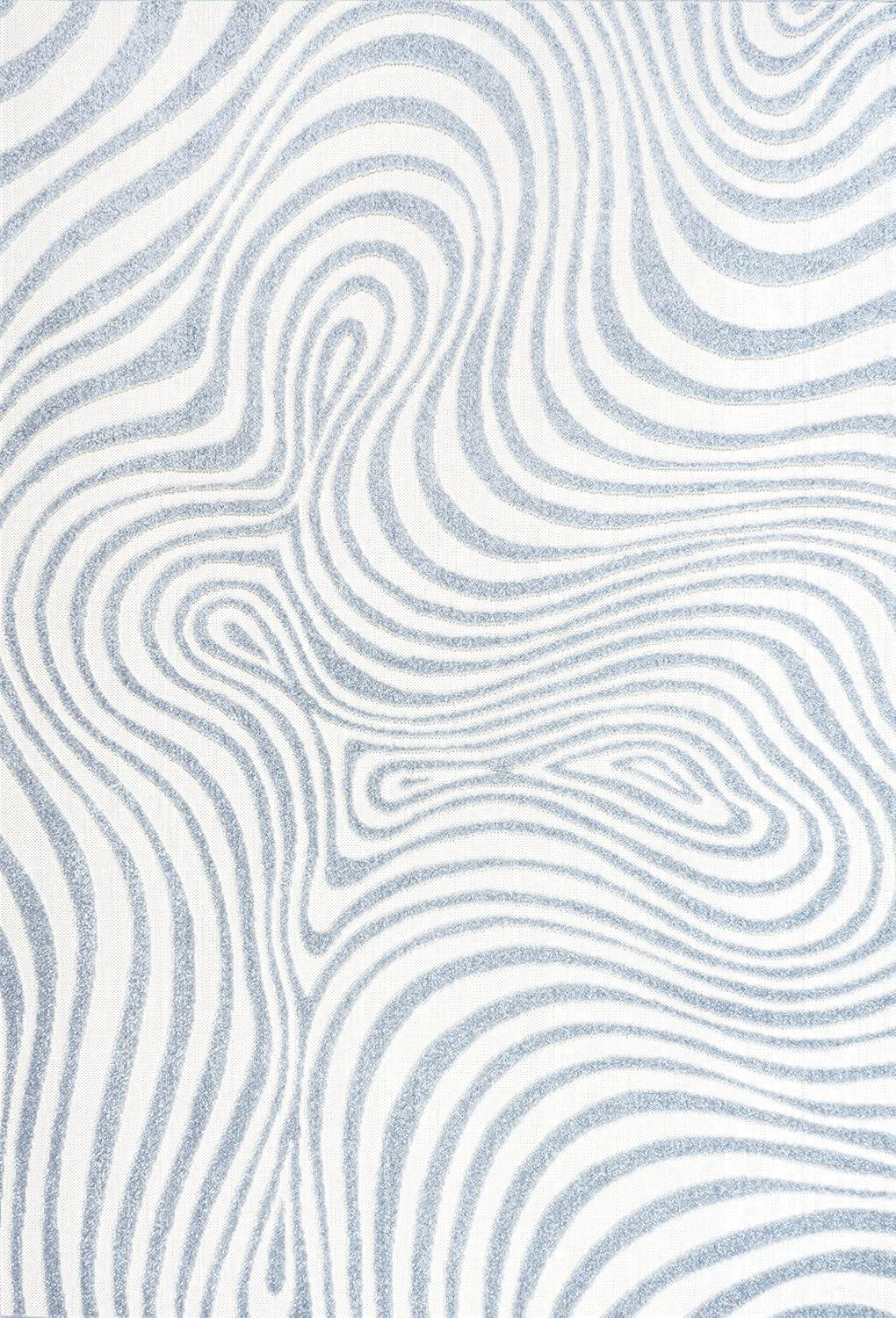 Light Blue and Ivory Abstract 4' x 6' Synthetic Area Rug