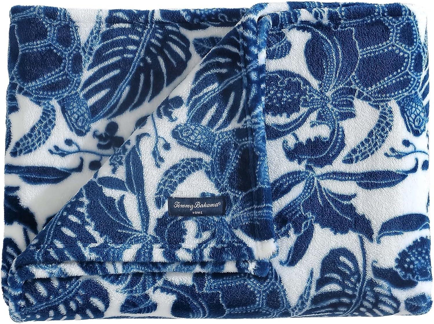 50"x70" Oversized Turtle Bay Throw Blanket Blue - Tommy Bahama: Plush, Reversible, Leaf Pattern,  Kids' & Adults