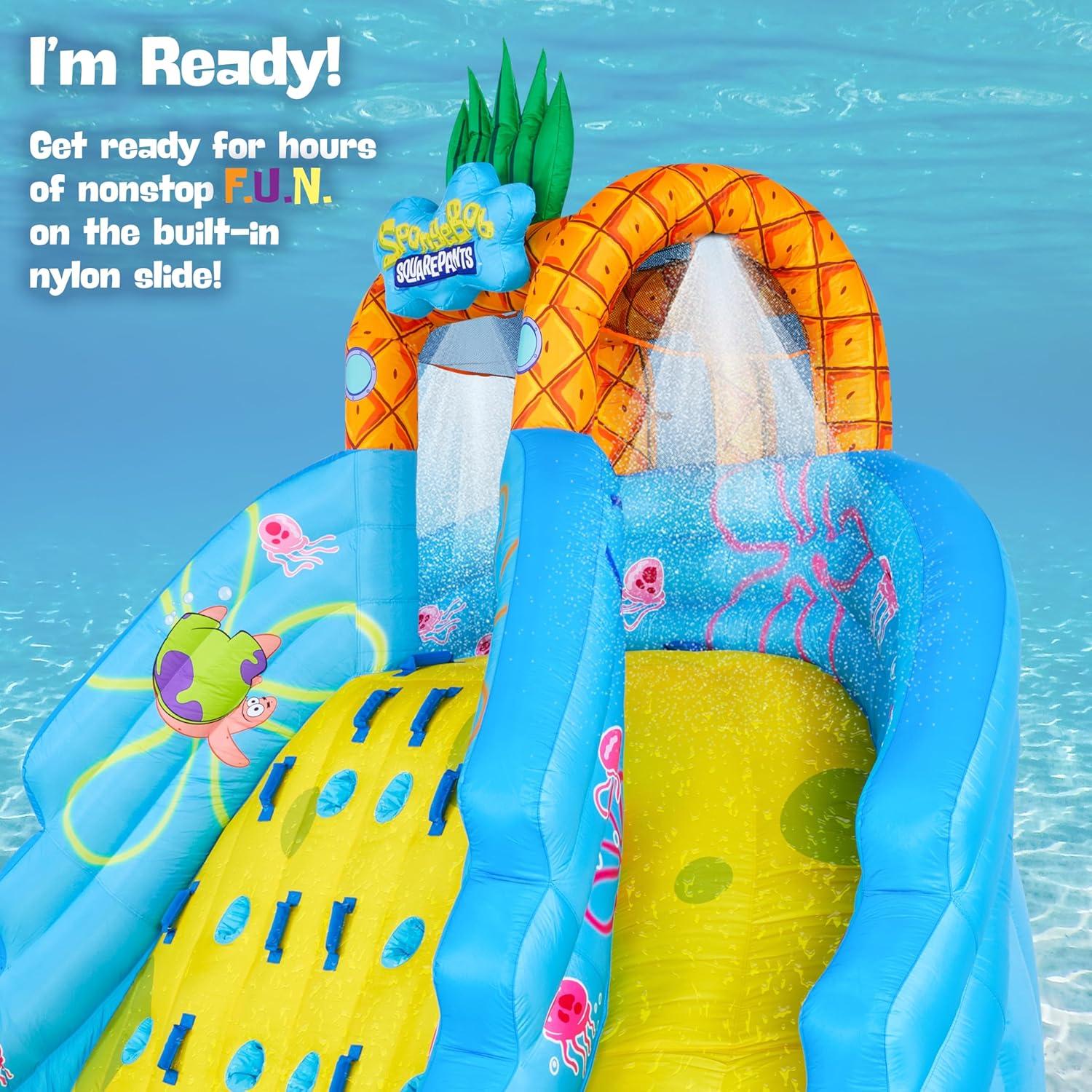 Sunny & Fun SpongeBob Ultra Climber Inflatable Water Slide with Climbing Wall, Two Slides & More!