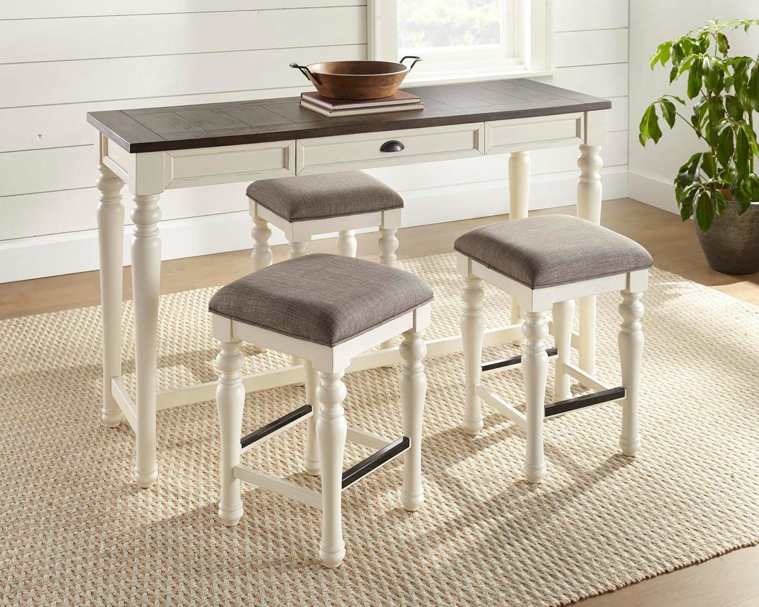 4pc Joanna Sofa Bar Set Ivory/Mocha - Steve Silver Co.: Farmhouse Style, Linen-Look Stools, Storage Drawer