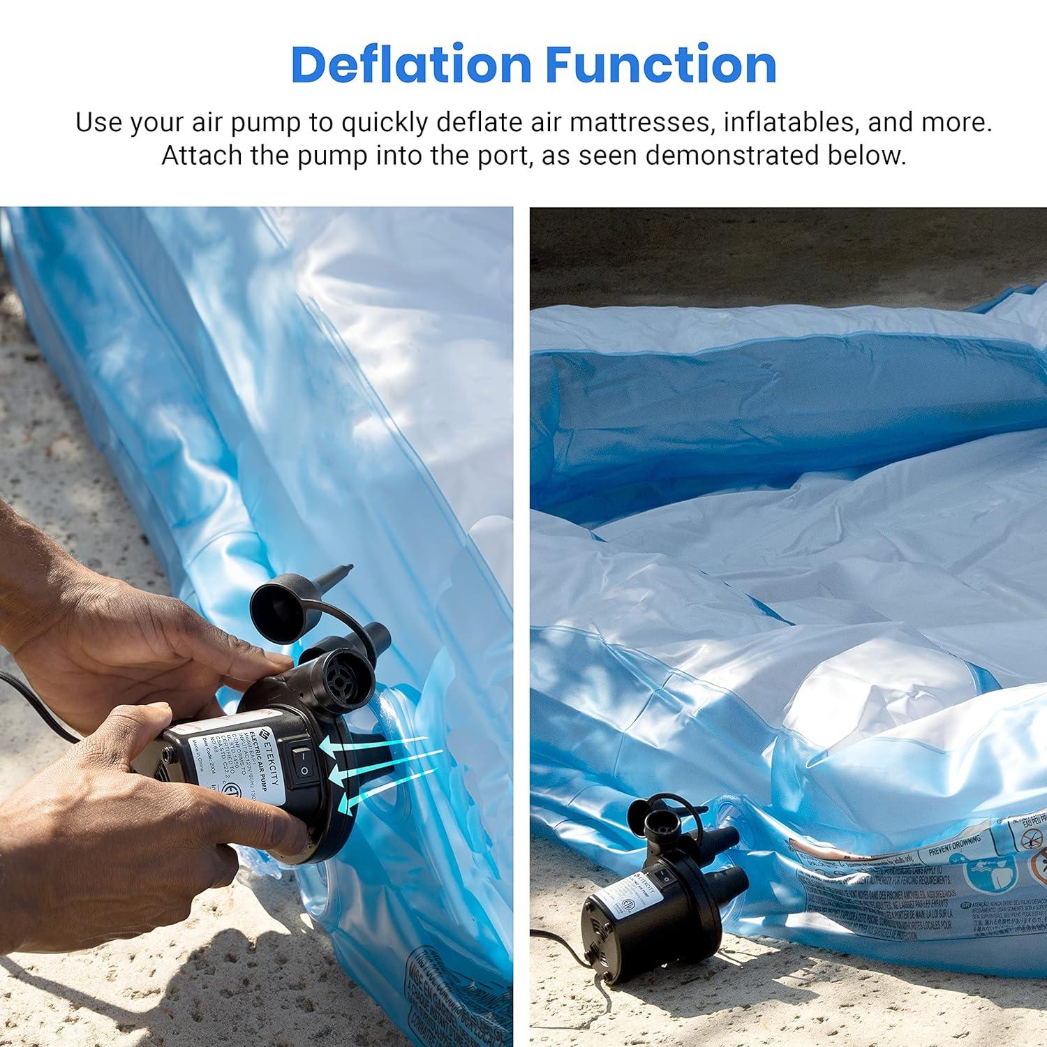 Etekcity Electric Air Pump Air Mattress Portable Pump for Inflatables Couch, Pool Floats, Blow up Pool Raft Bed Boat Toy, Quick-Fill AC Inflator Deflator with Nozzles, 110-120 Volt, Black
