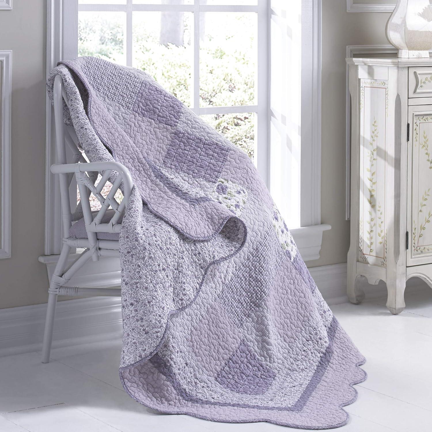 Lavender Rose Cotton Quilted Throw Blanket