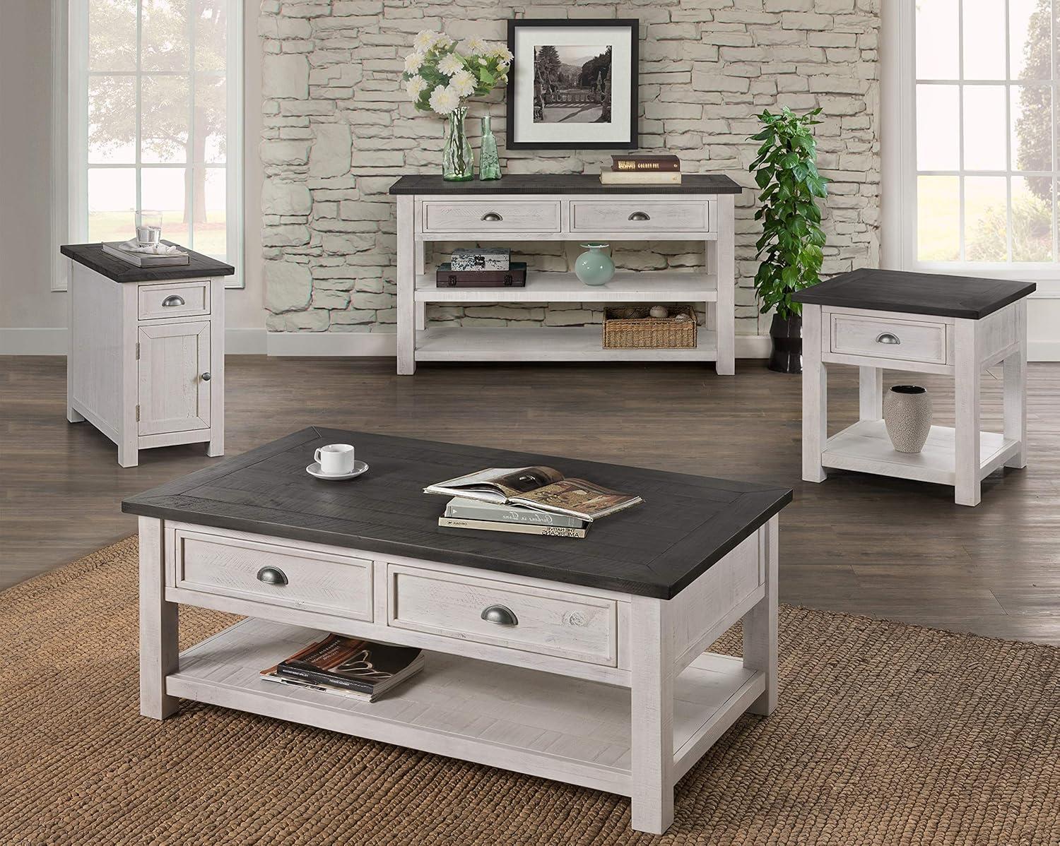 Martin Svensson Home Monterey Solid Wood Chairside Table with Power, White Stain and Grey