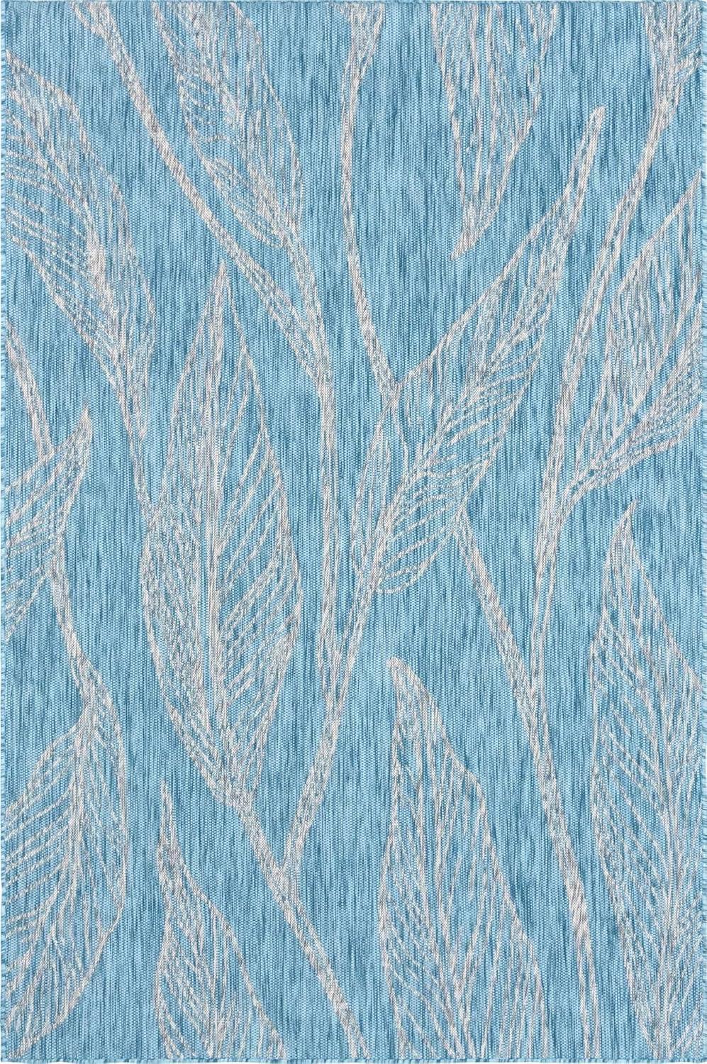 Unique Loom Outdoor Botanical Collection Area Rug - Leaf (6' 1" x 9' Rectangle Light Aqua/Ivory)