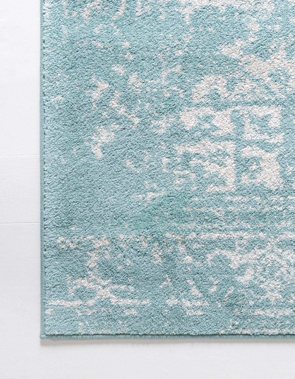 Aqua Medallion Easy-Care Synthetic 7' x 10' Rectangular Rug