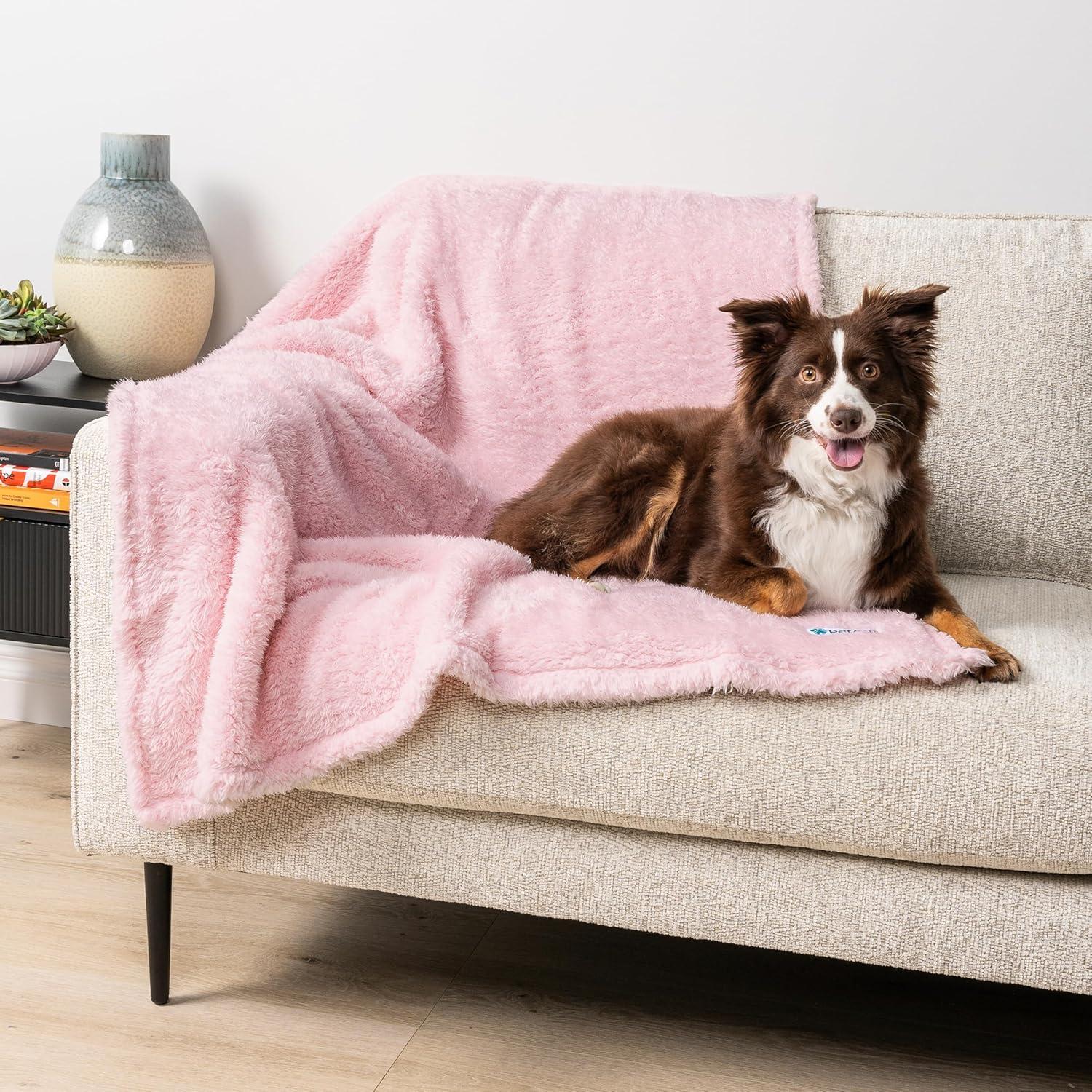 PetAmi Fluffy Waterproof Dog Blanket For Pet Cat Puppy, Soft Faux Shearling Throw Couch Cover, Plush Washable Reversible