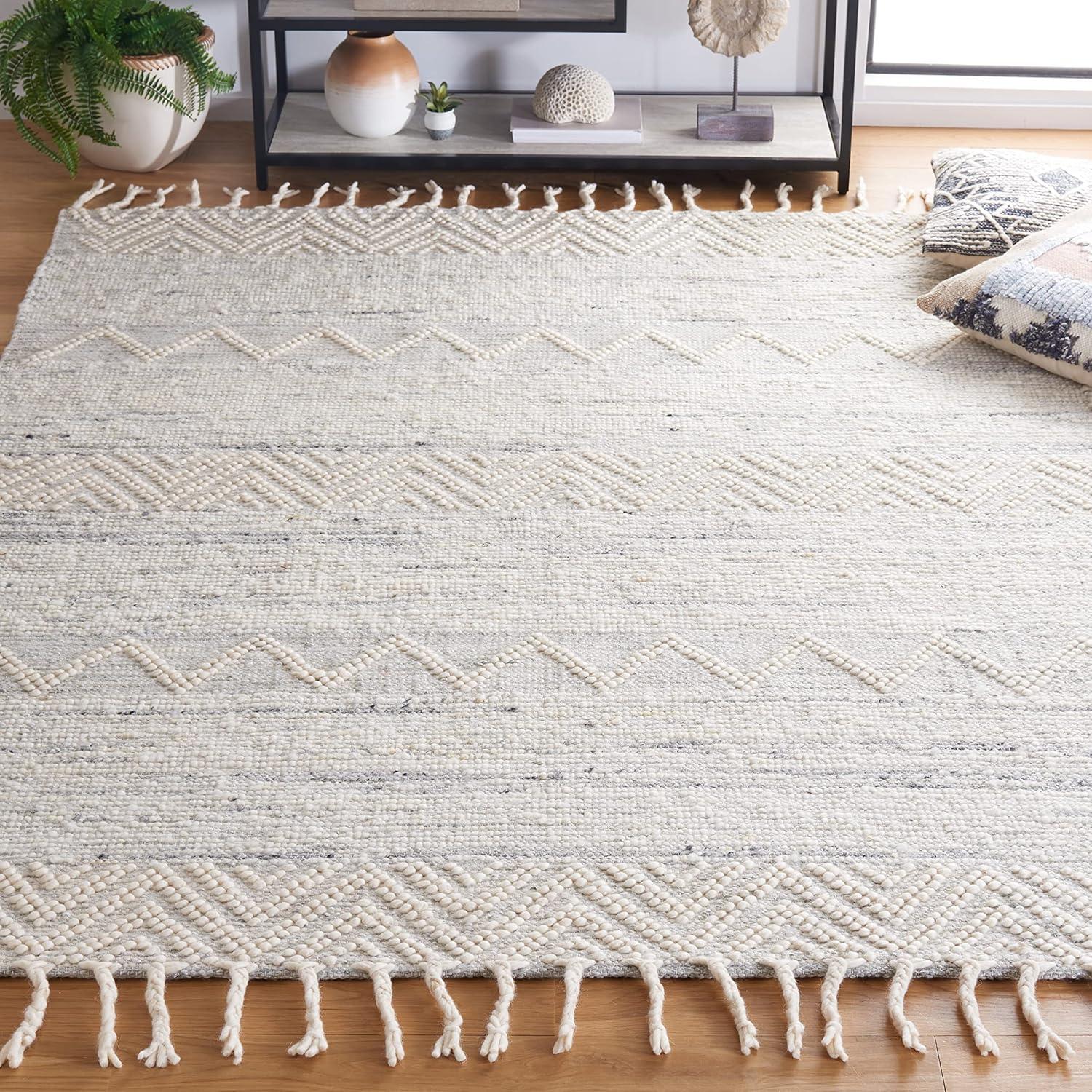 Ivory & Grey Handmade Moroccan Boho Wool Area Rug 6' x 9'