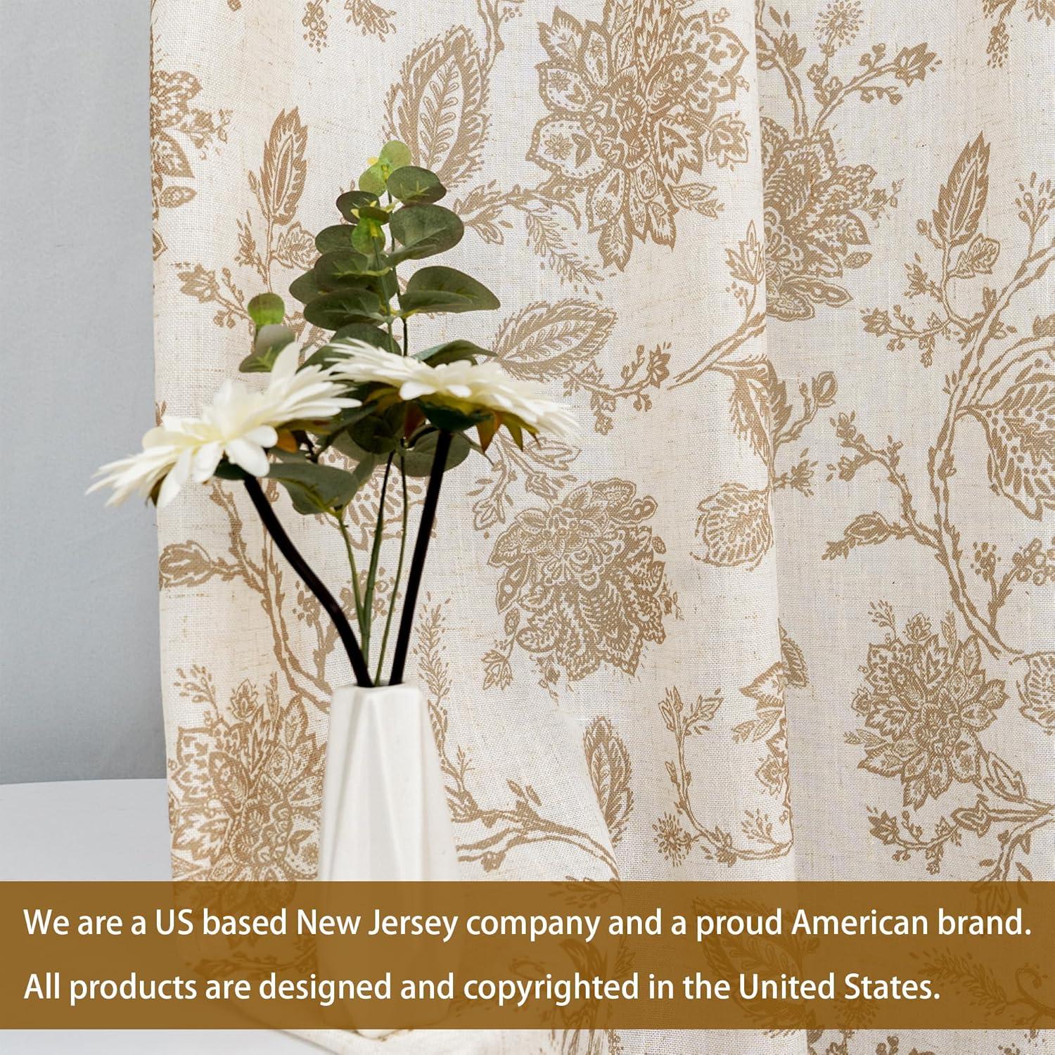 DriftAway Freda Jacobean Floral Linen Blend Lined Thermal Insulated Room Darkening Blackout Grommet Window Curtains 2 Layers 2 Panels Each 52 Inch by 63 Inch Taupe Beige