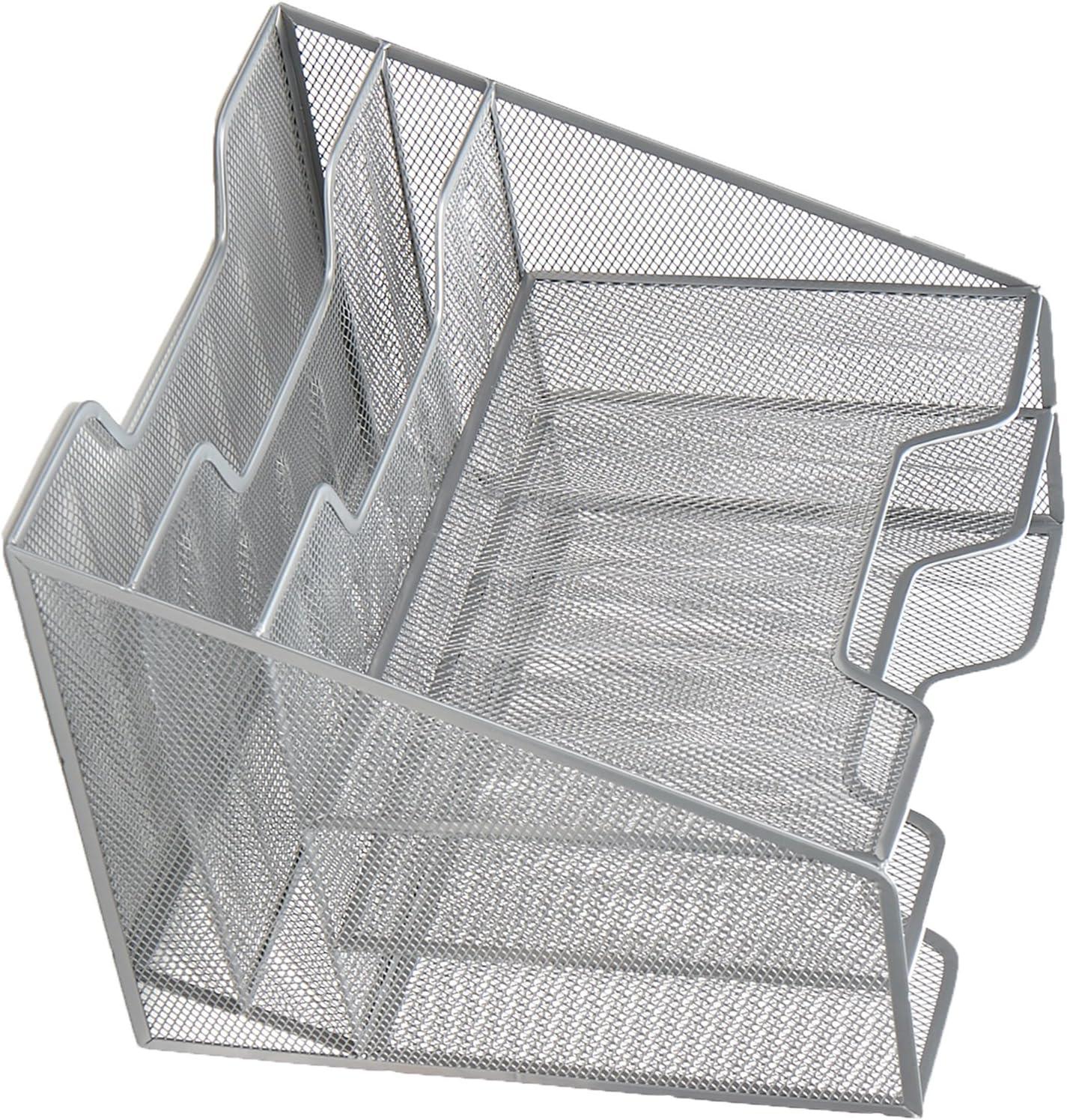 Silver Mesh 5-Compartment Desktop Organizer with 3 Tiers