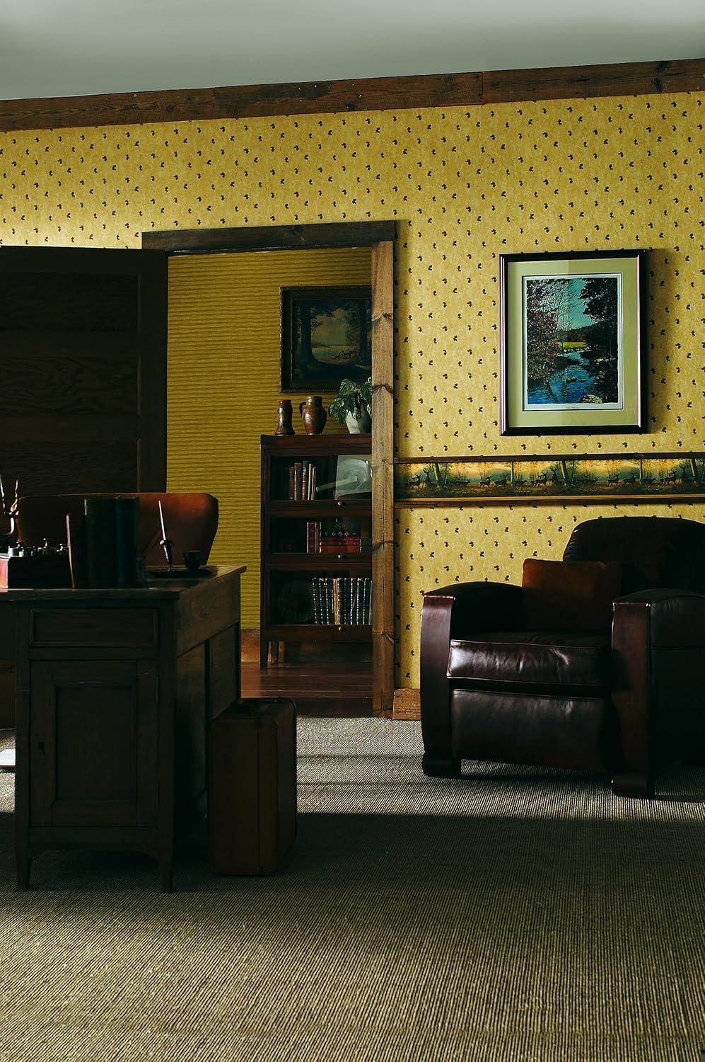 Chesapeake Storrie Green Deer Border Prepasted Non Woven Wallpaper, 6.5-in by 15-ft, 8.1 sq. ft.