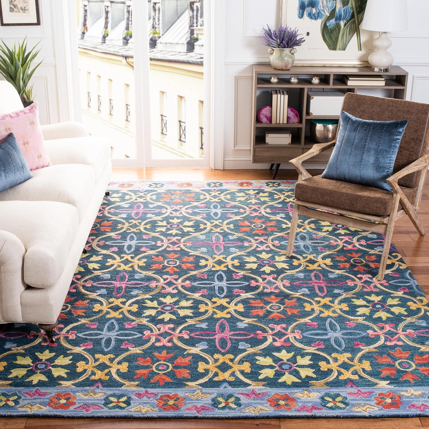 Suzani SZN310 Hand Hooked Indoor Area Rug - Blue/Multi - 8'x10' - Safavieh