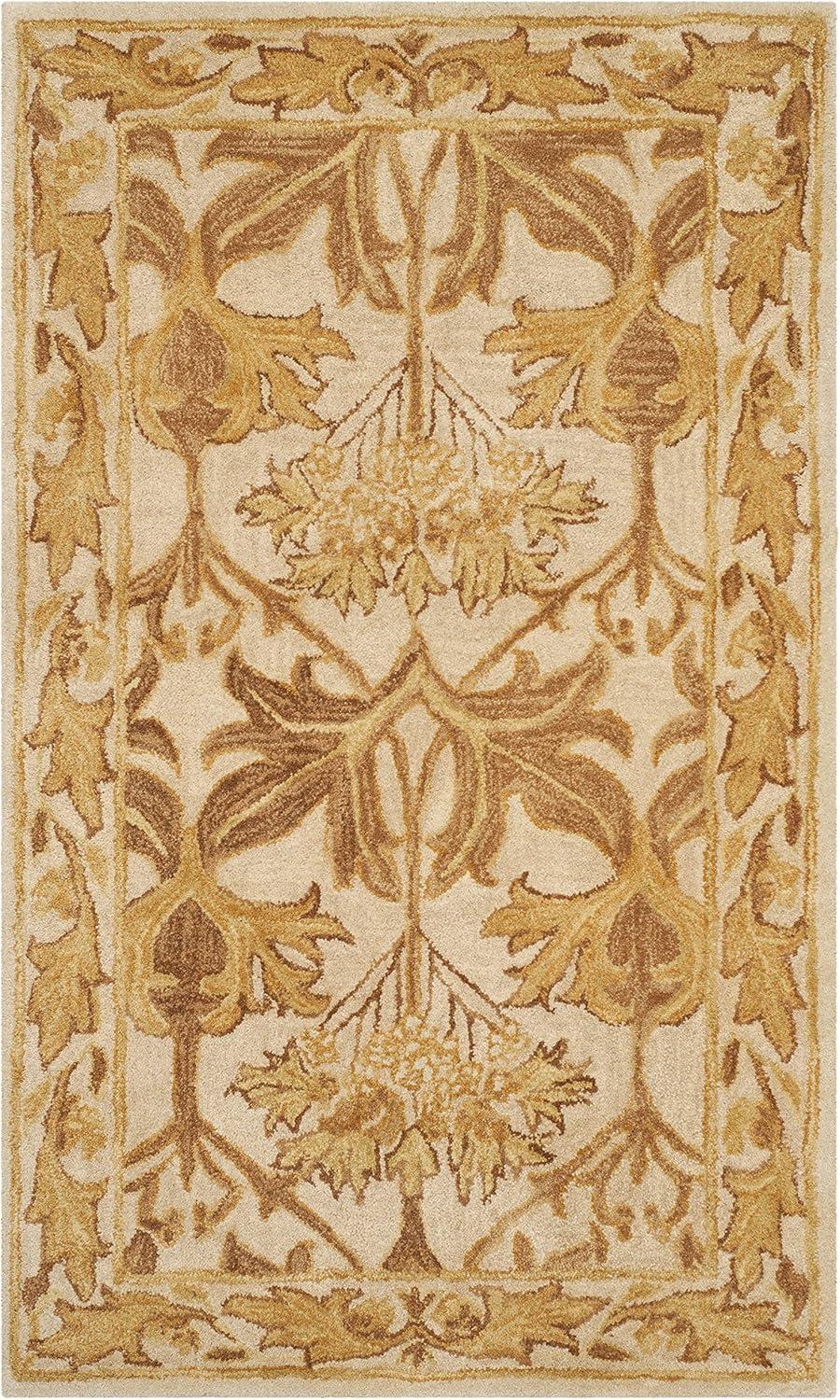 Handmade Tufted Beige and Gold Wool Rectangular Rug