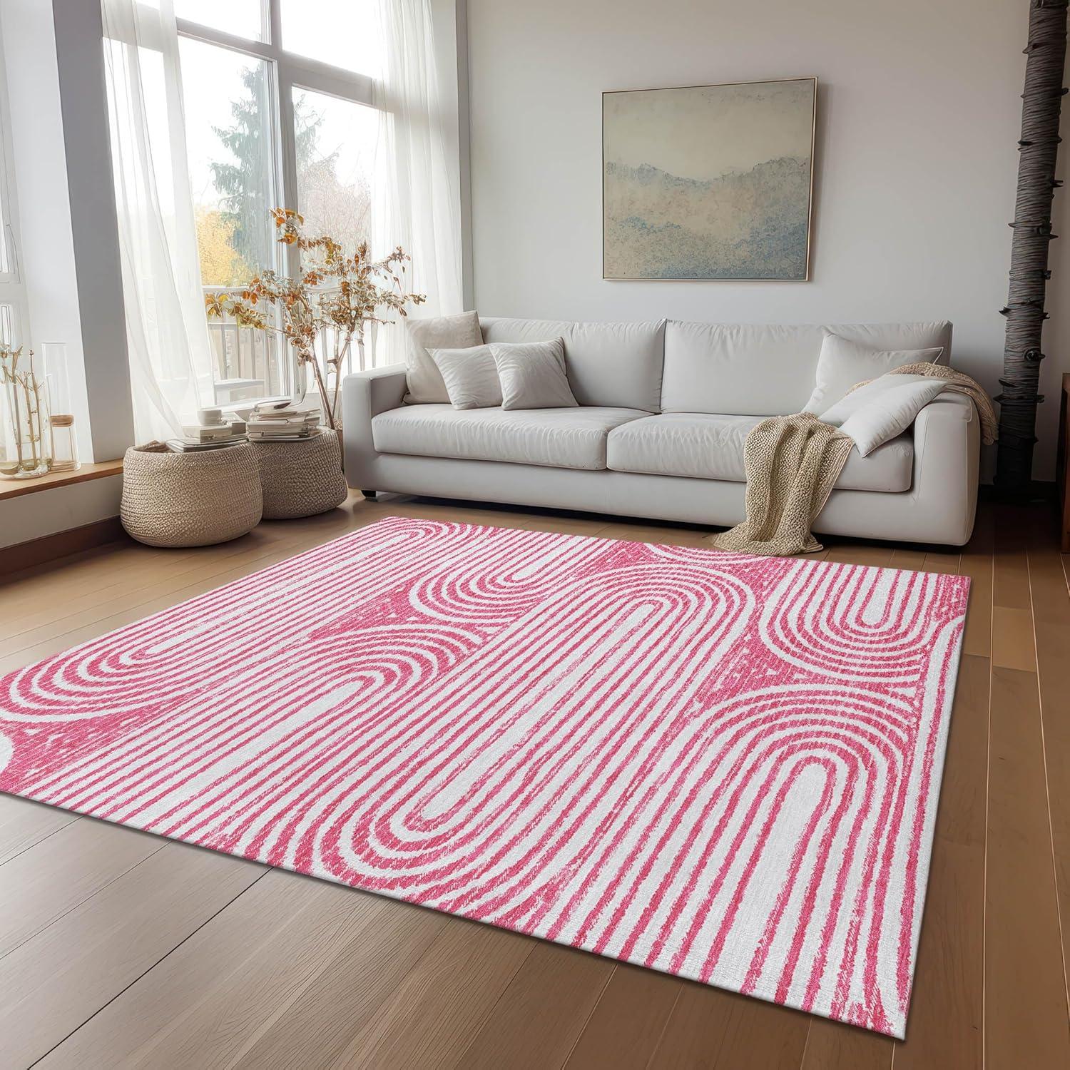 Addison Rugs Chantille ACN140 Pink 8' x 10 Indoor Outdoor Area Rug, Stain Resistant, Machine Washable, Non Shedding, Bedroom, Living Room, Dining Room, Kitchen Rug