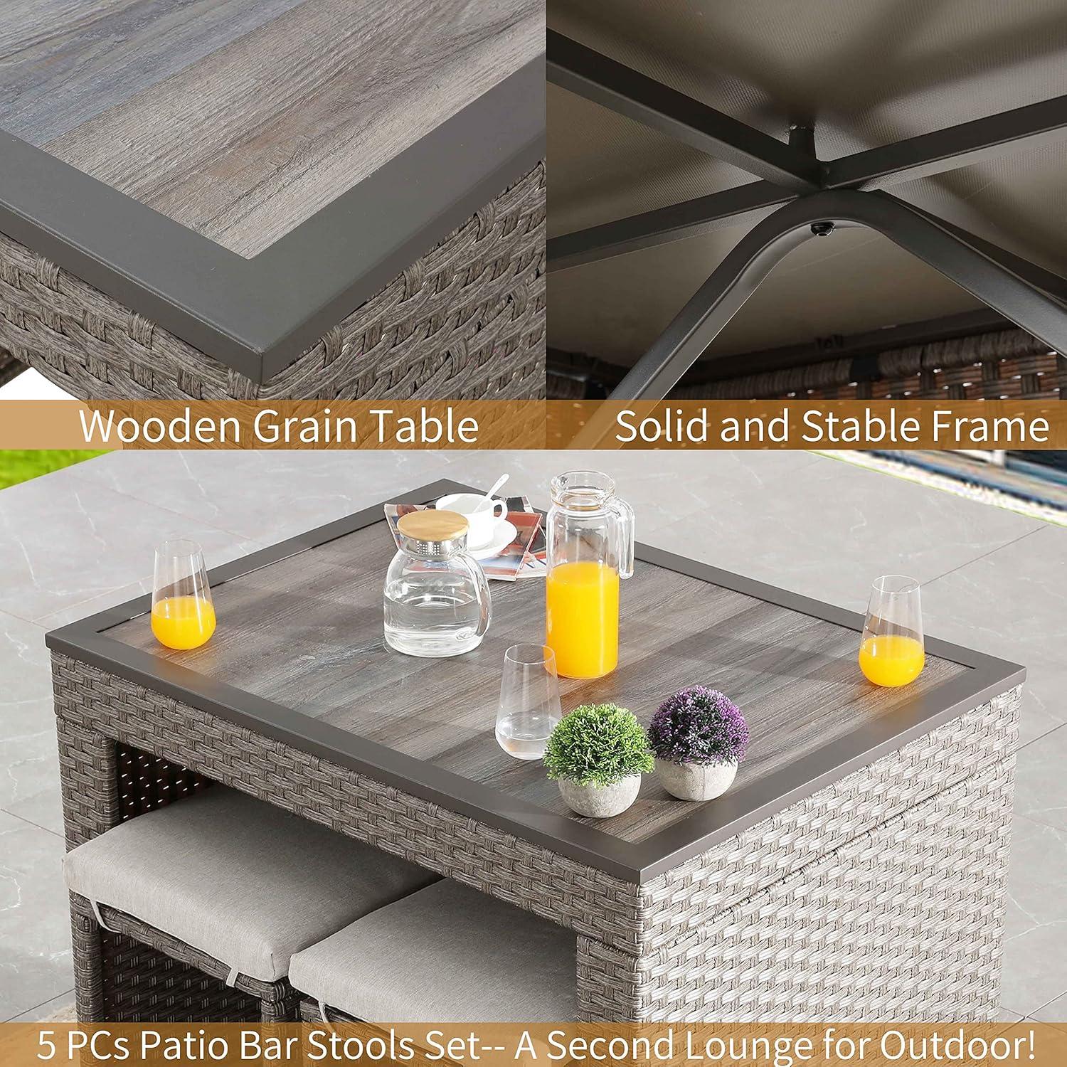 Patio Festival 5-Piece Outdoor Rattan Bar Dining Set in Brown/Gray