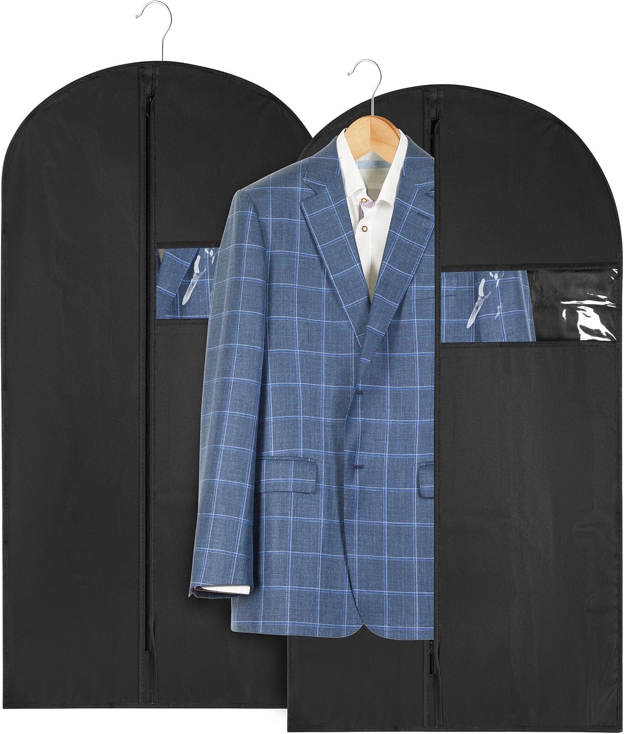Fabric Garment Bag 42 Inch - Pack of 2 Hanging Clothing Storage Bags for Closet or Travel - Suit, Dress, Gown & Coat Protector with Zipper & Window - Dust Free Garment Covers