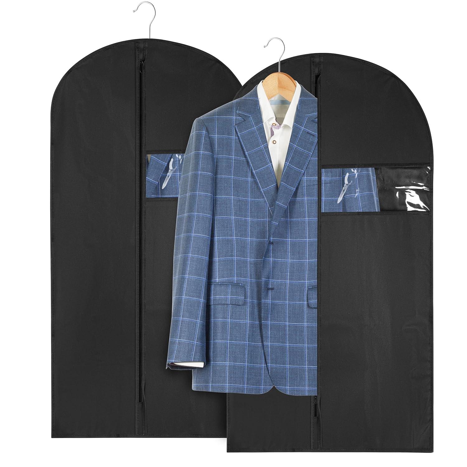 Fabric Garment Bag 42 Inch - Pack of 2 Hanging Clothing Storage Bags for Closet or Travel - Suit, Dress, Gown & Coat Protector with Zipper & Window - Dust Free Garment Covers