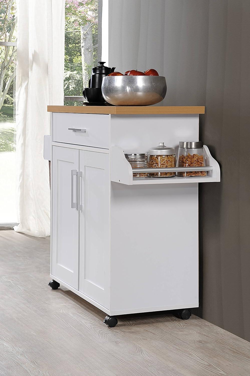 Hodedah Import Portable Kitchen Prep Storage Cart Island with Locking Wheels, Shelved Cabinet, Drawer, Spice Rack, and Towel Holder, Multicolor