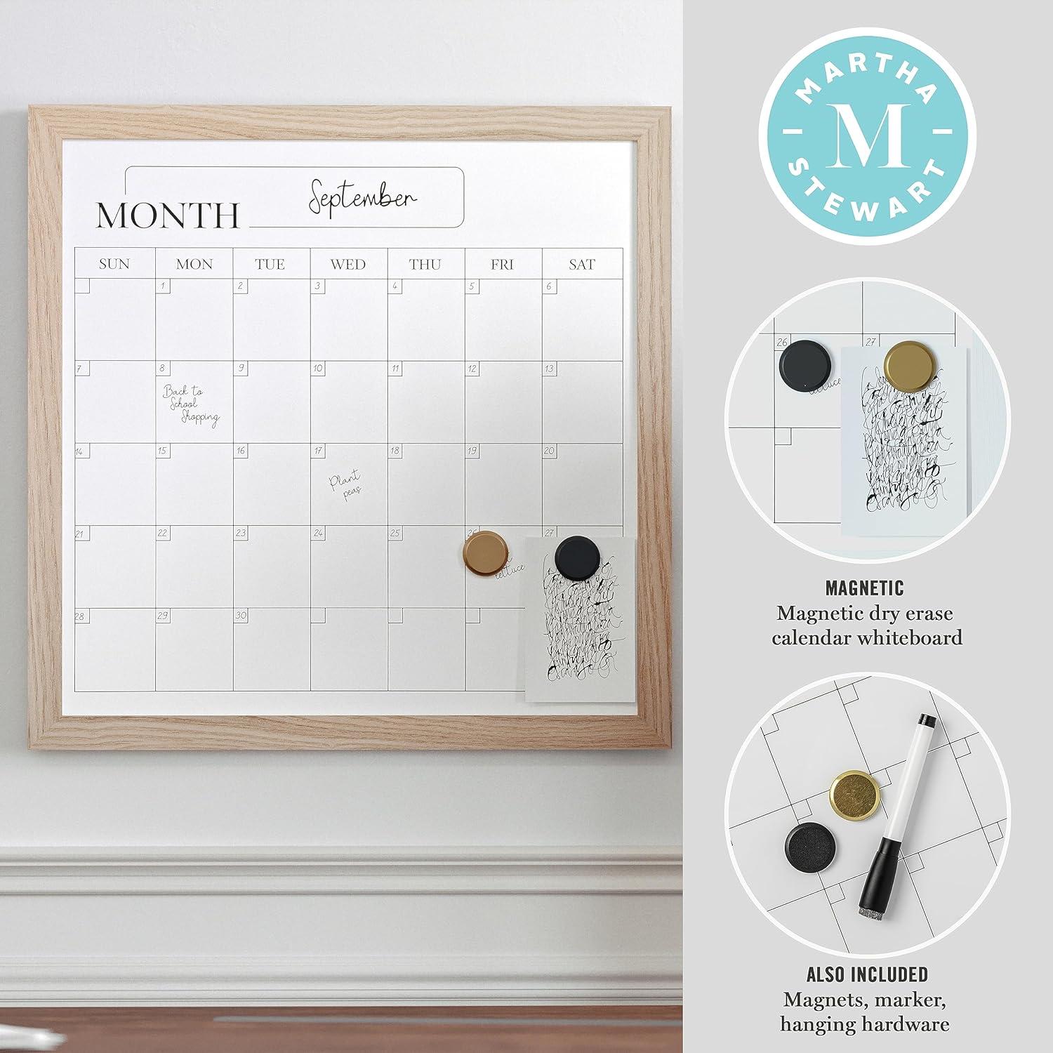 Light Natural Woodgrain 18" Magnetic Monthly Calendar Dry Erase Board