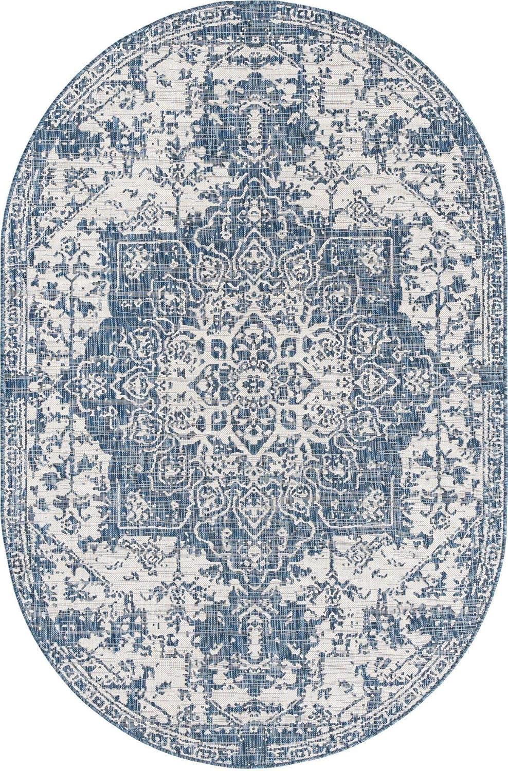 Jill Zarin Outdoor Collection Area Rug - Dubai (5' 3" x 8' Oval Blue/Ivory)