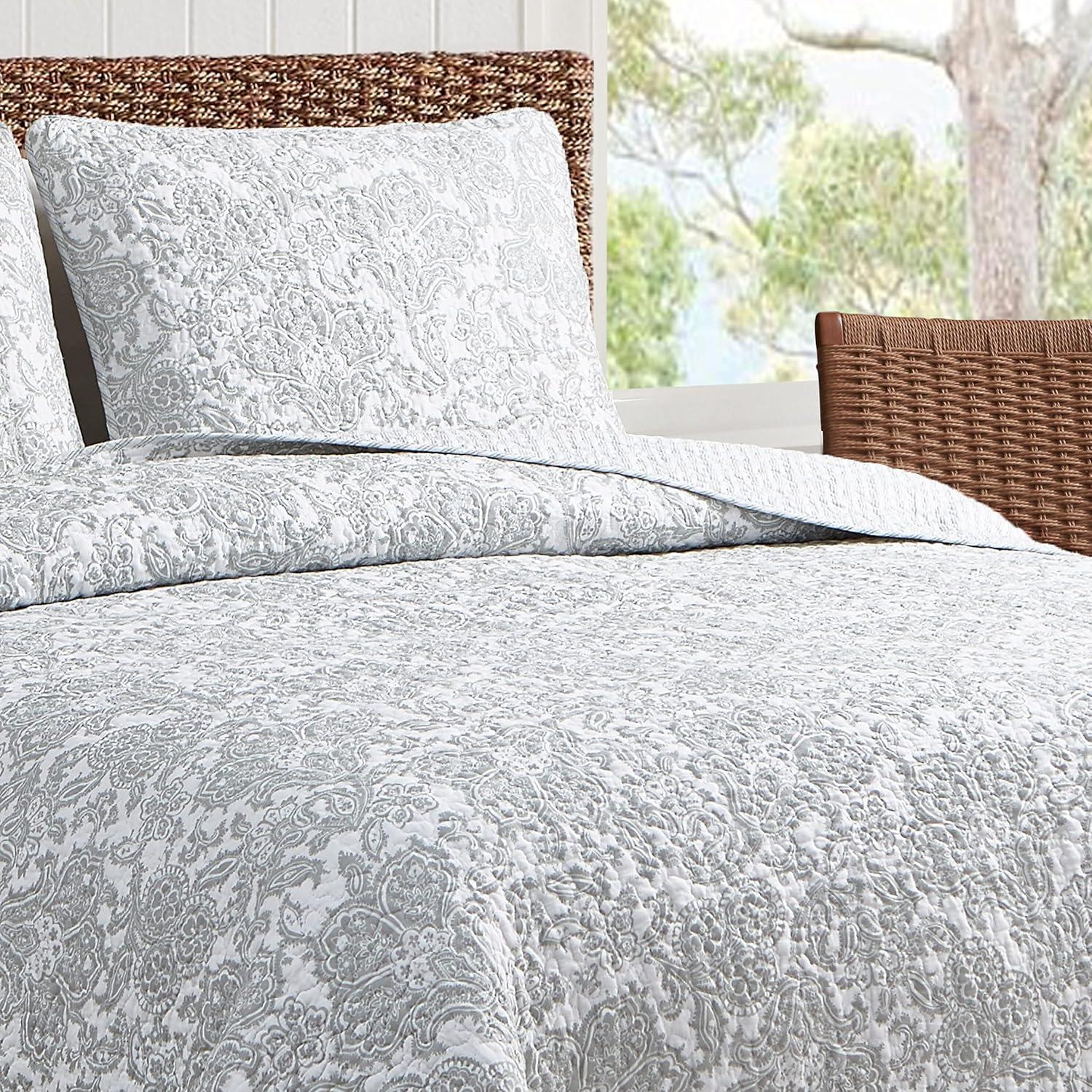 Tommy Bahama Island Memory Grey Cotton Reversible Quilt Set