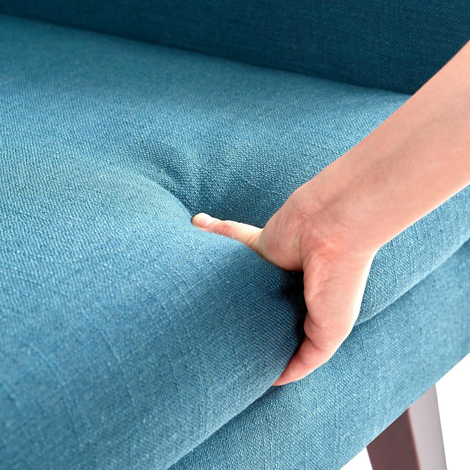 HUIMO Modern Linen Upholstered Armchair Tufted Accent Chair Lake Blue