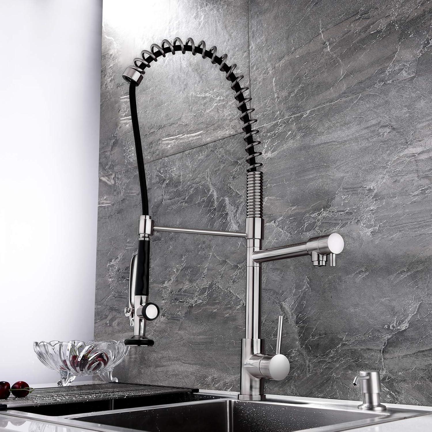 Brushed Nickel Pull-Down Kitchen Faucet with Spring Sprayer