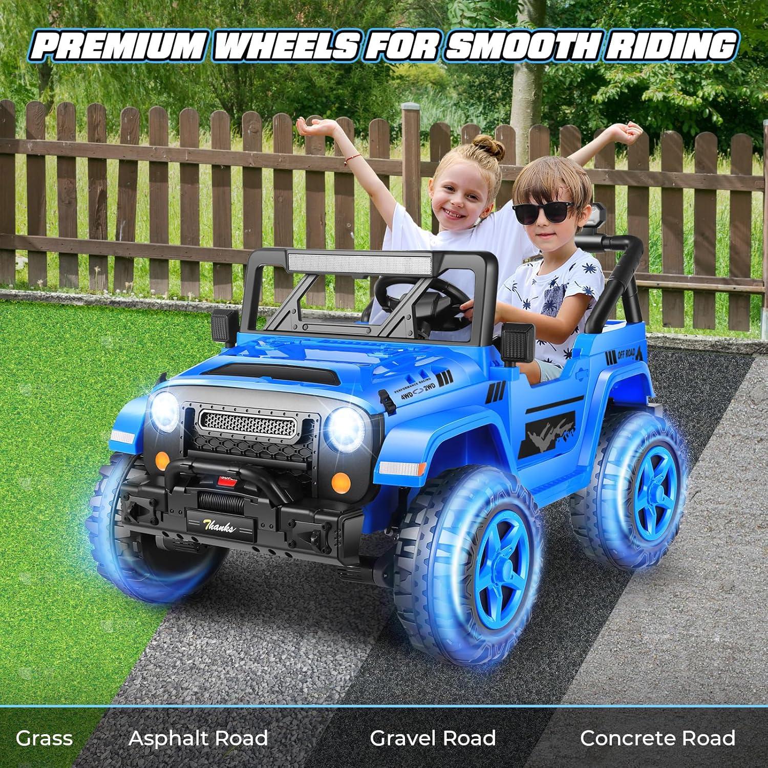 Ancheer 24V 4WD//2WD Ride On Jeep Truck,2 Seater Kids UTV With 4X200w Powerful Engine,Remote Control,Bluetooth,20 Wide Seat,Vehicles for Kids Toddlers