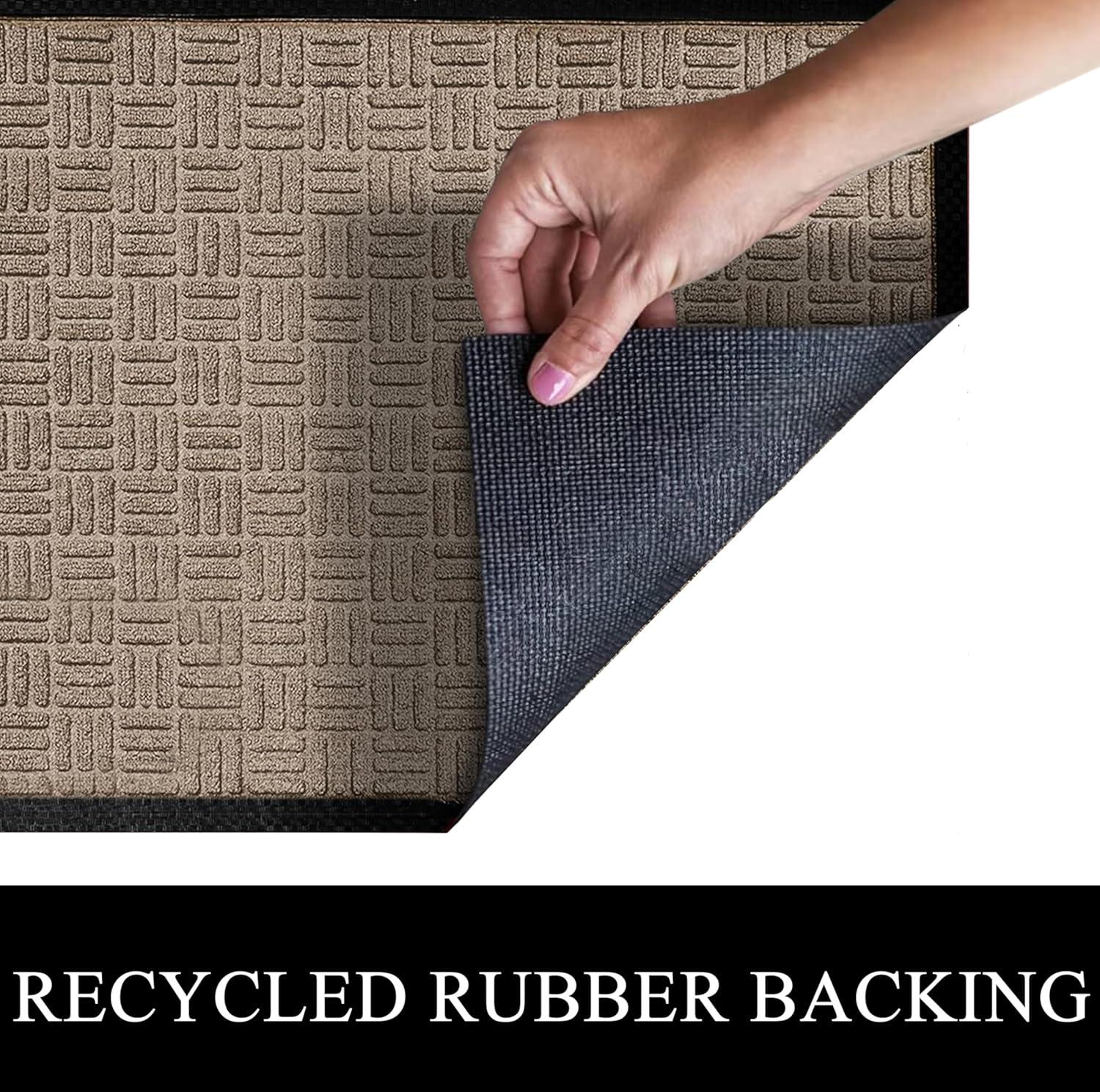 A1HC Indoor Outdoor Mat, Front and Back Entrance Welcome Mats, Front Door Patio Mats 24x36 Inches, Garage Mats, Office Mats, Non-Slip Easy Clean Entrance Washable Large Size Doormat, Beige Criss Cross