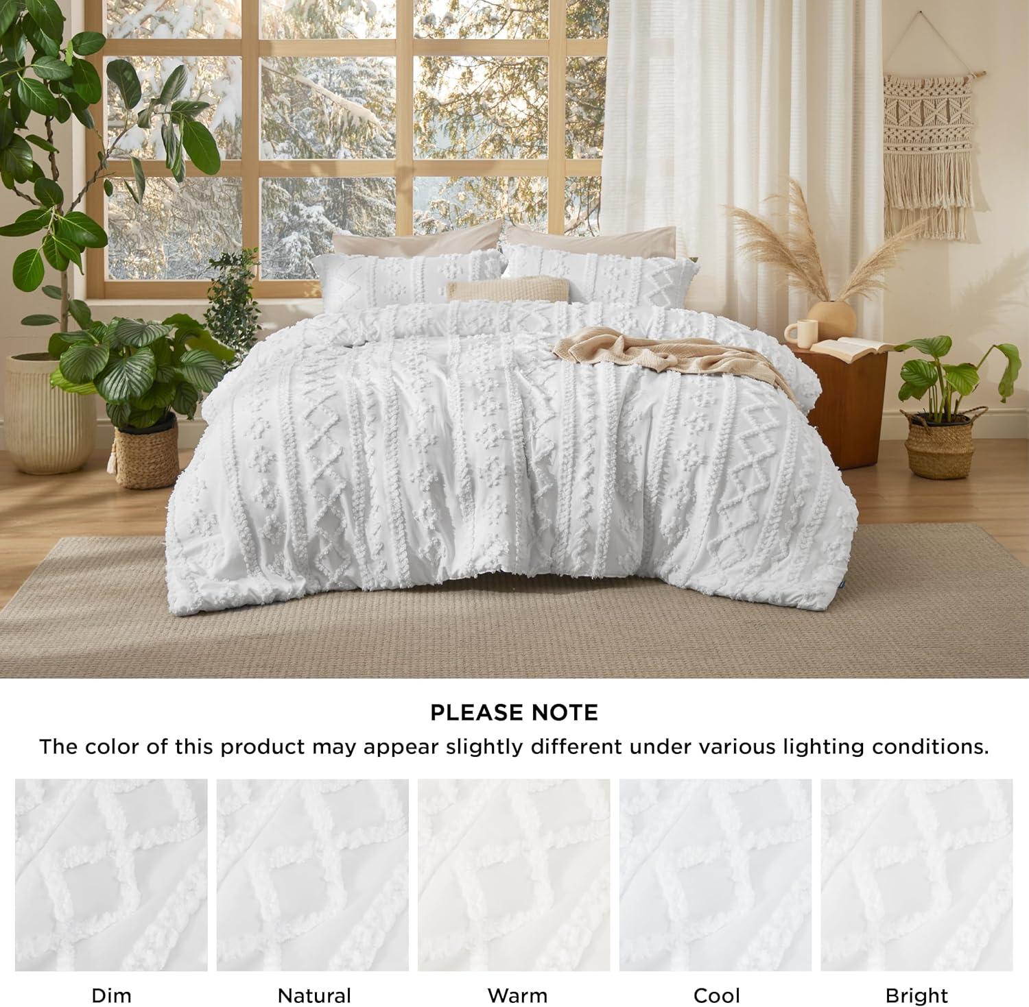 Bedsure | 3Pcs Tufted Boho Farmhouse Shabby Chic Embroidery Comforter Set