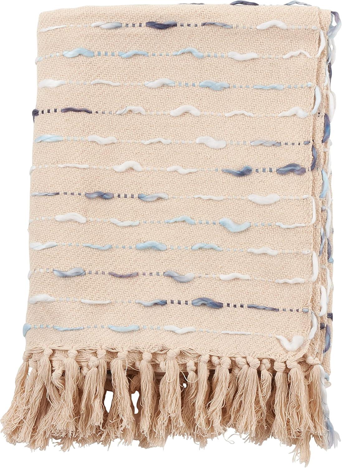 Boho-Chic Multicolor Stitched Striped Throw with Tassels