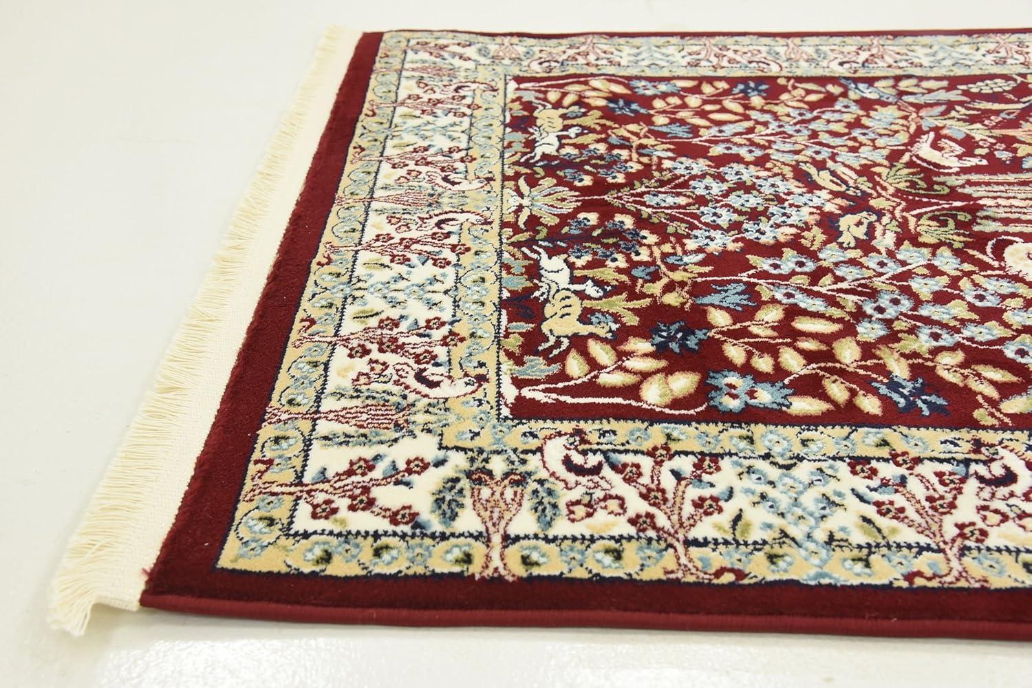 Burgundy and Beige Rectangular Synthetic Area Rug