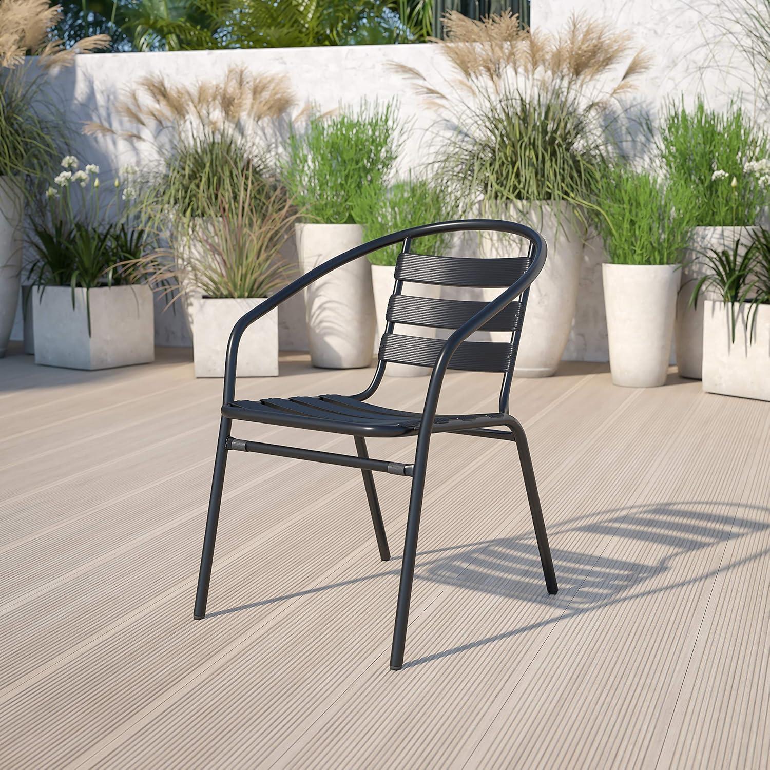 Flash Furniture Black Metal Restaurant Stack Chair with Aluminum Slats