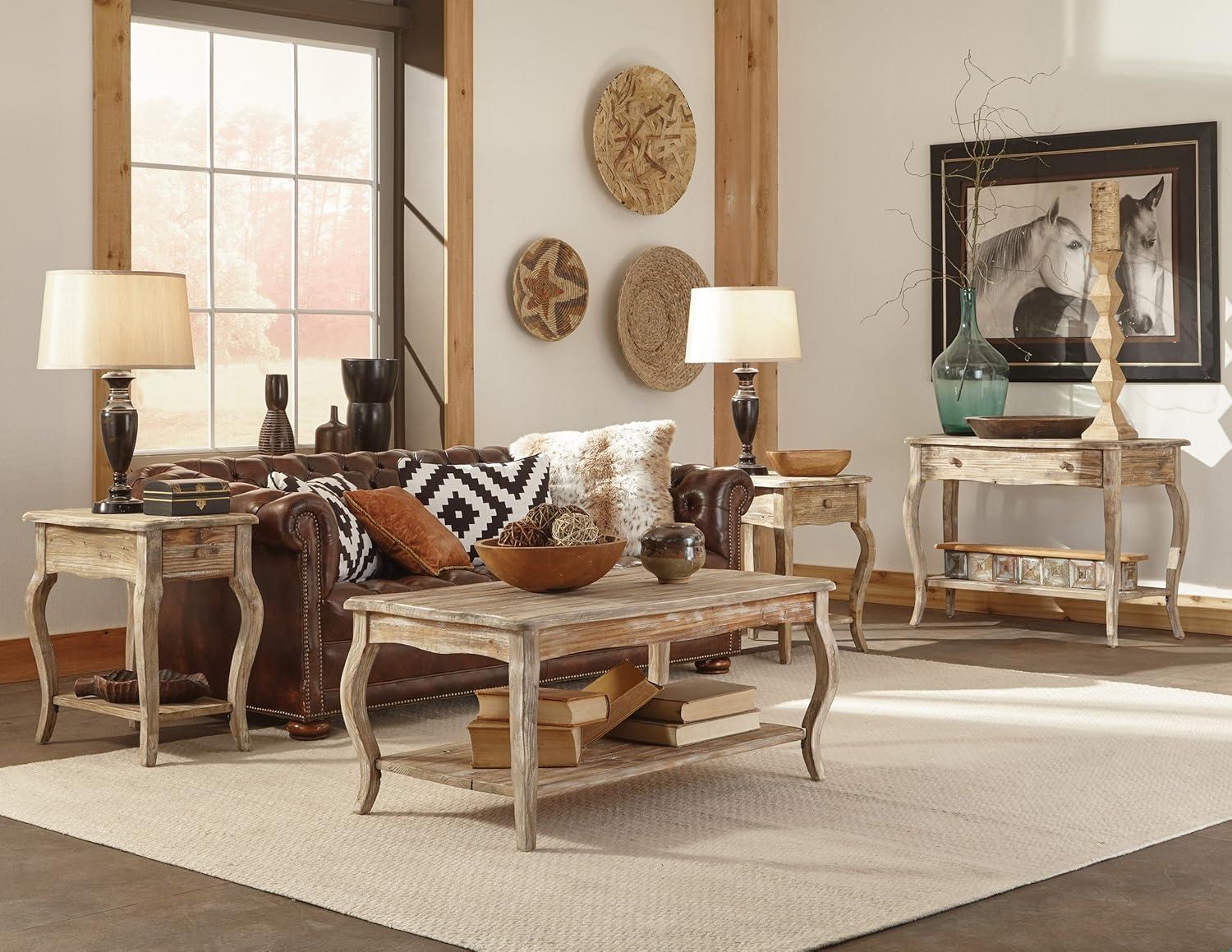 Rustic Reclaimed Coffee Table Driftwood - Alaterre Furniture: Handcrafted, Lower Shelf, Hardwood