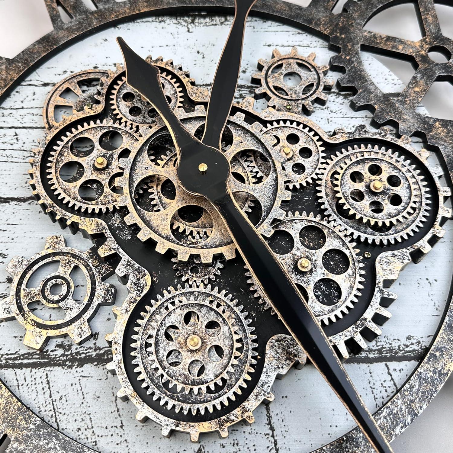 The Gears Clock Wall Clock 36" Round Oversized for Living Room decor with Real Moving Gears America Collection