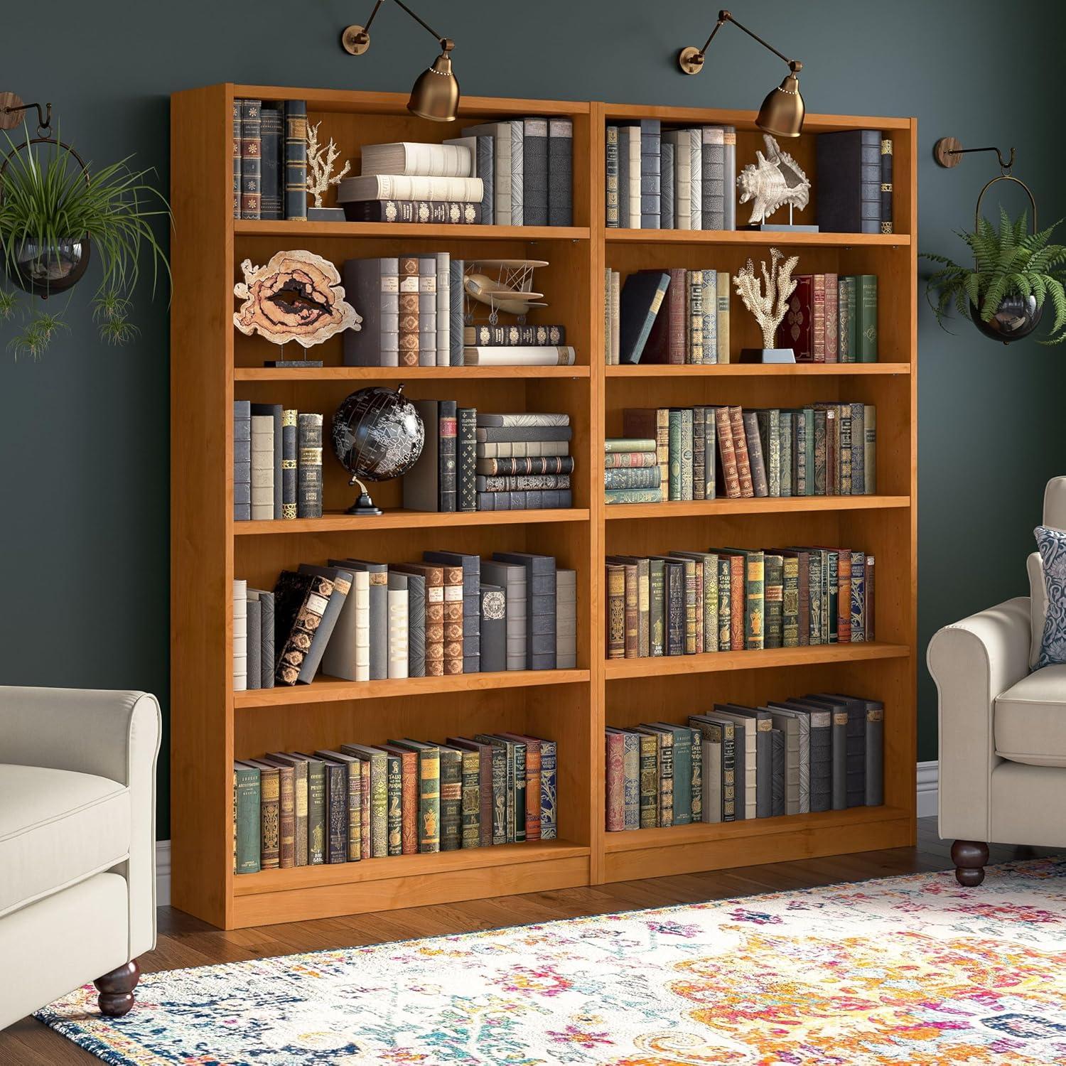Universal Tall 5 Shelf Bookcase in Natural Cherry (Set of 2) - Engineered Wood