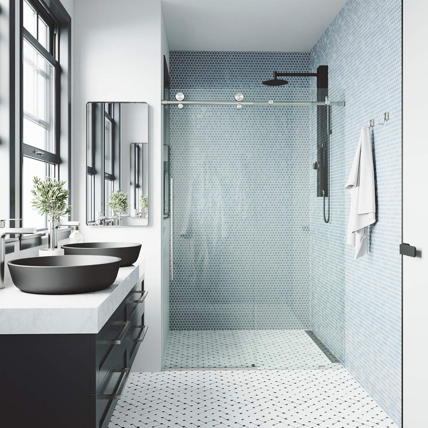 Elan E-Class 68-72" W x 76" H Sliding Frameless Shower Door with 3/8" Clear Glass