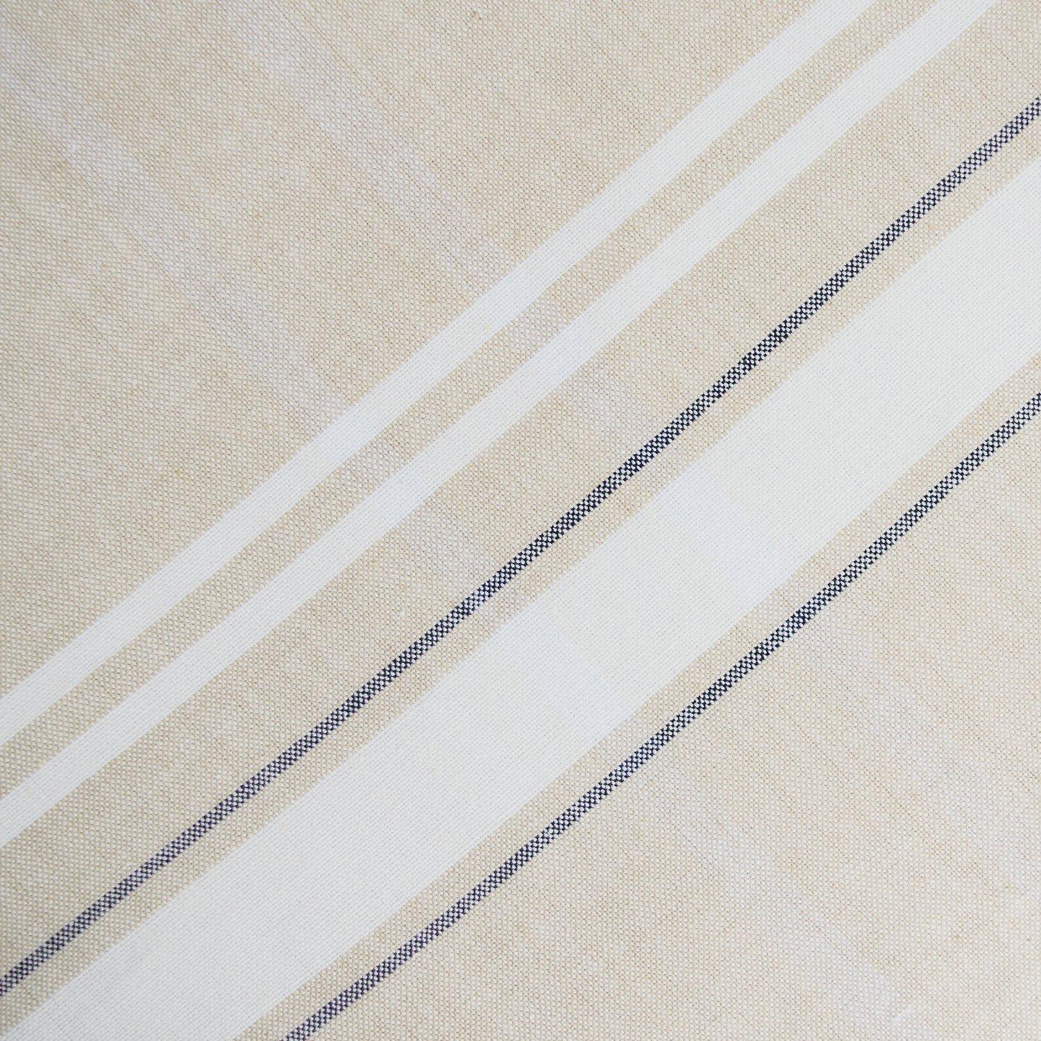 Greige and White Cotton Round Tablecloth, 70 Inches