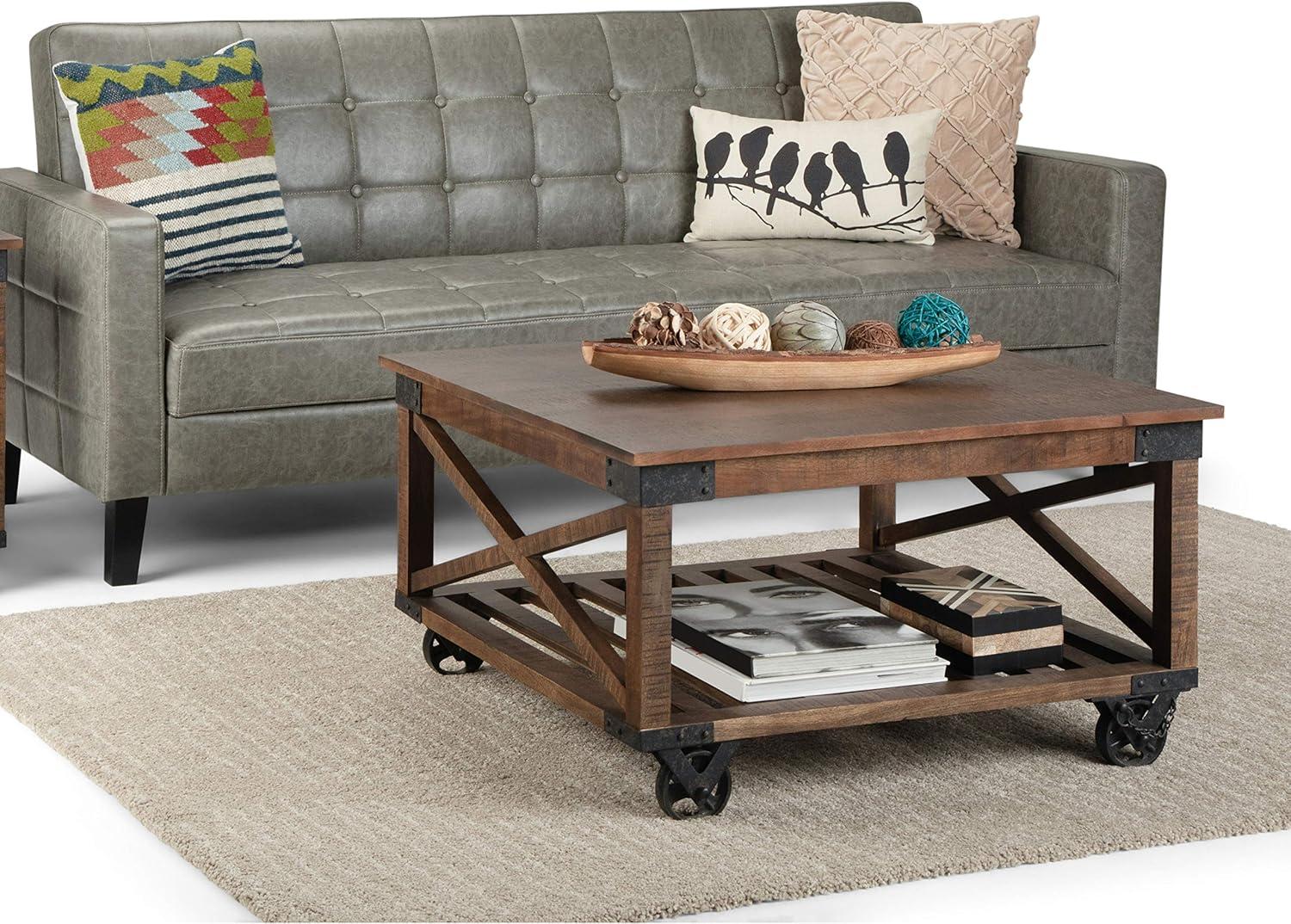 Simpli Home Harding Solid Mango Wood Square Coffee Table - Distressed Dark Brown