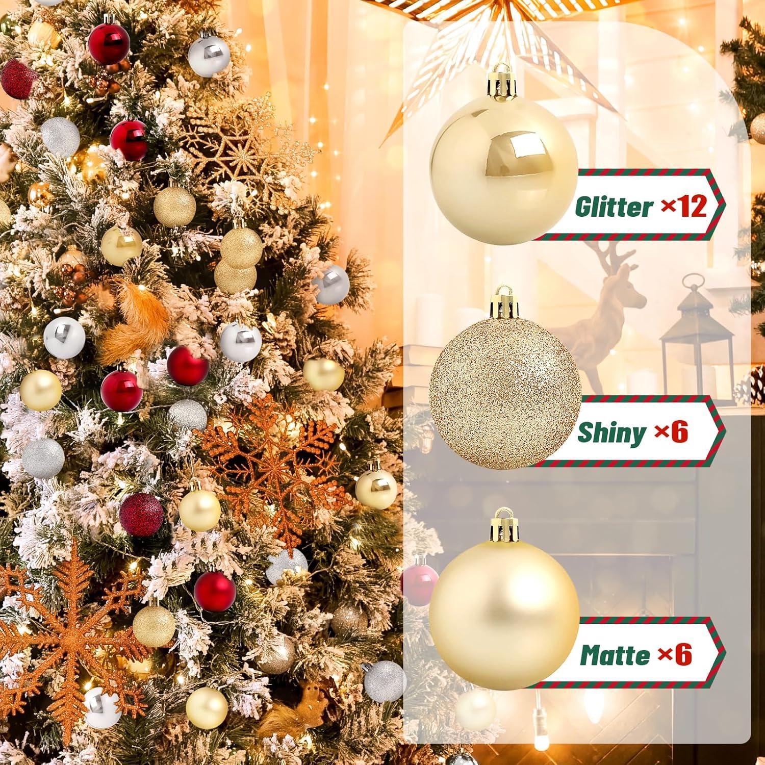TranquilBliss Christmas Ball Ornaments 24pcs 1.57-Inch Tree Decorations - Ideal for Xmas Tree, Holiday Party, Wreath & Tabletop Decor(Champagne)