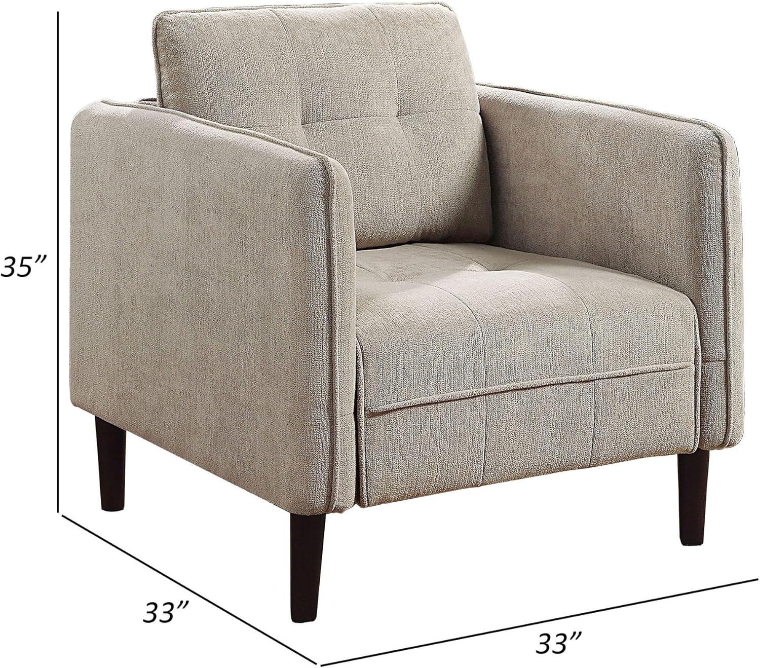 Beige Chenille Accent Chair with Wood Legs and Rounded Arms