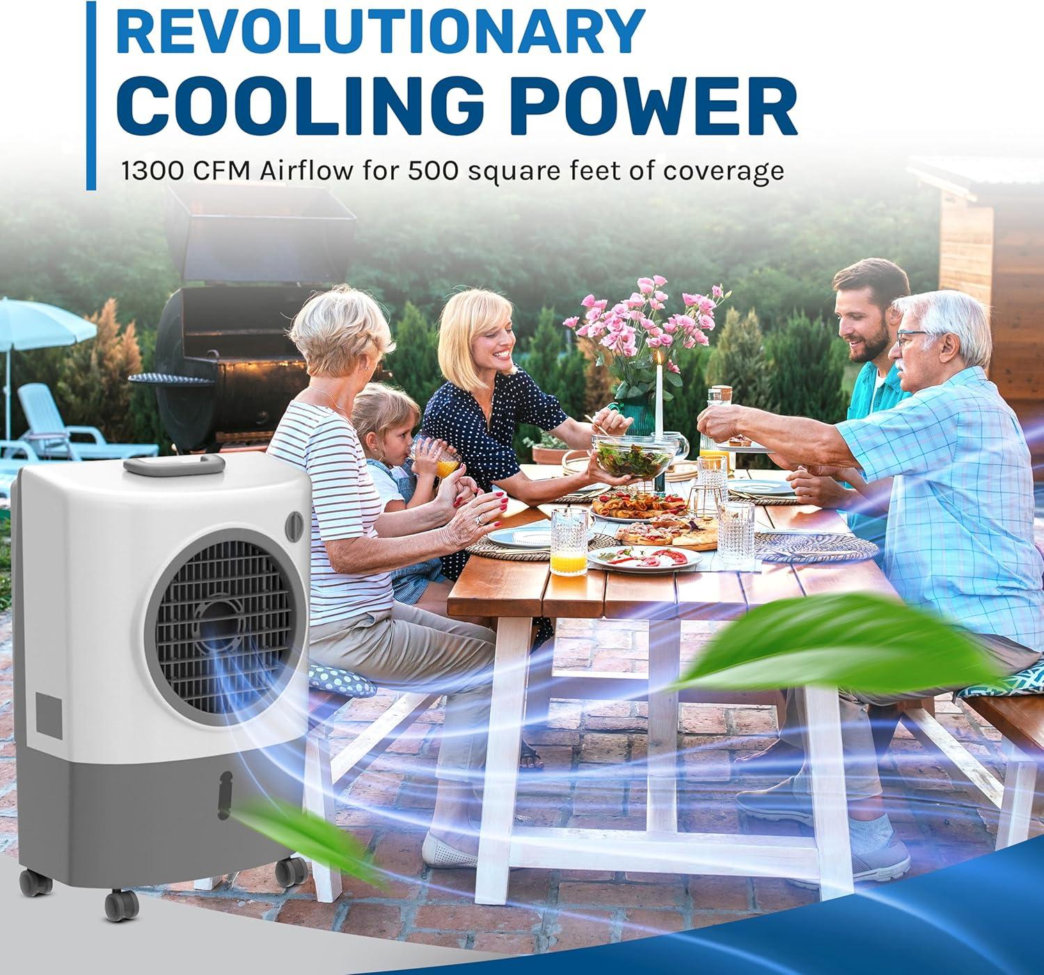 Portable White and Gray Freestanding Evaporative Air Cooler with Wheels