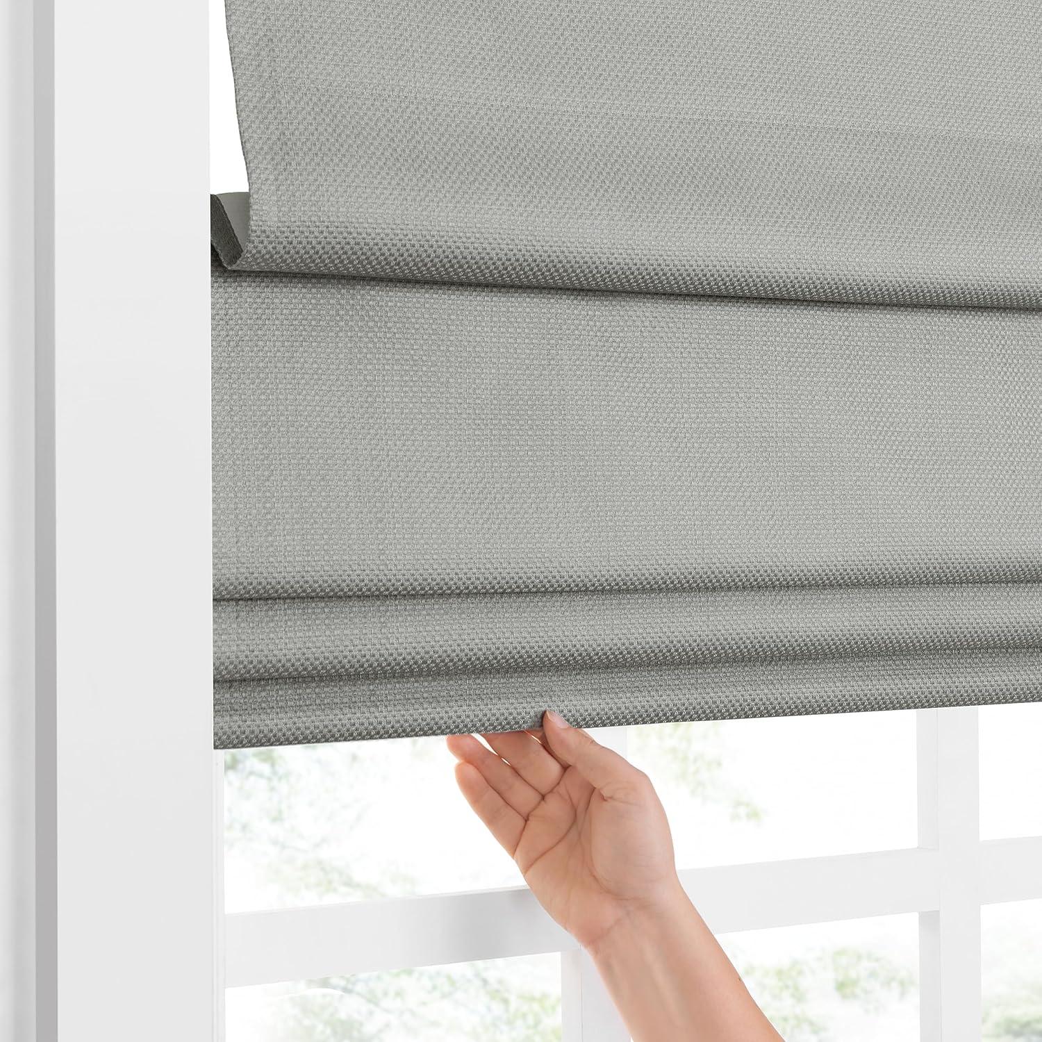 Eclipse Lane Cordless Roman Shades for Windows, Room Darkening, 33 in Wide x 64 in Long, Noise Reducing and Energy Efficient Window Treatments for Living Room, Bedroom or Office, Grey